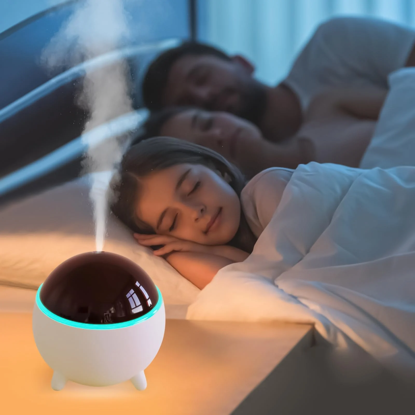 Mobigon Wood Cool Mist Ultrasonic Humidifier for Room Moisture, Aroma Diffuser for Home, 300ml Essential Oil Diffuser with 7 Colorful Night Light, Auto Shut-Off, Home, Office, car - White