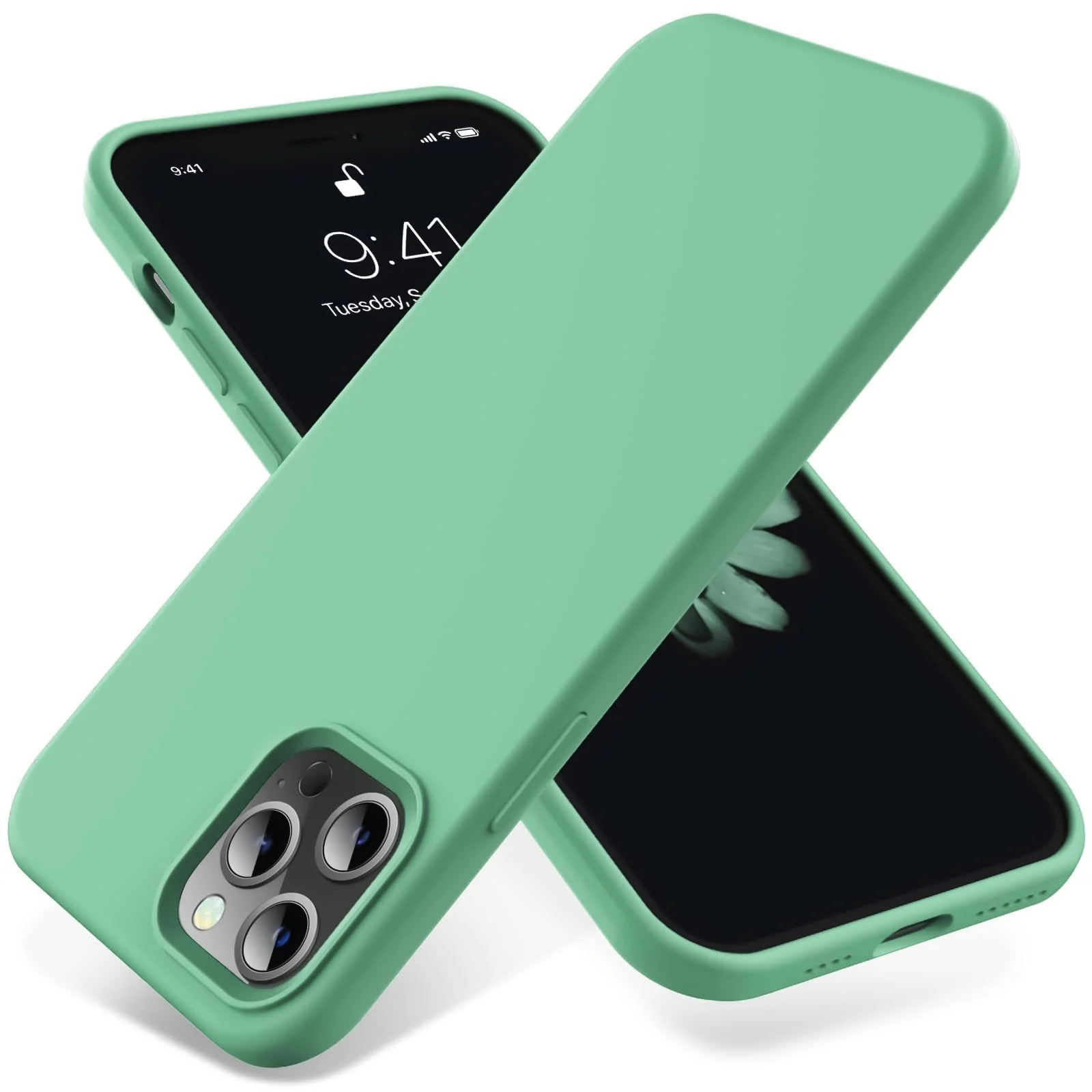 DL3 Mobilak Liquid Silicone Protective Case for iPhone 12 Pro Max (6.7 Inch) with Camera Protection and Microfiber Lining - A Mint Green