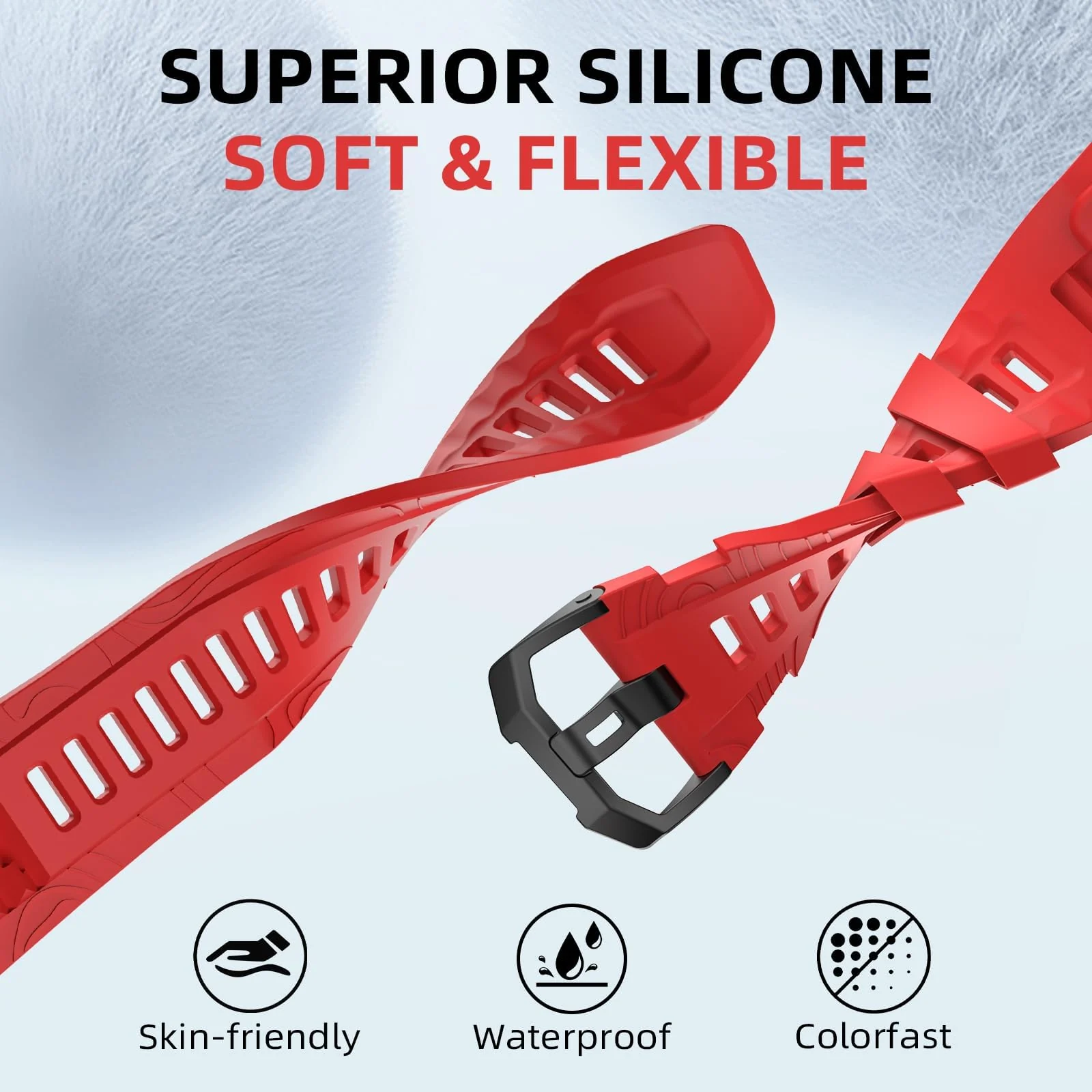 DL3 Mobilak Strap Compatible with Amazfit T-Rex 3, Men Women Sport Waterproof Soft Breathable Silicone Watch Bands Compatible with Amazfit T-Rex 3 with 1 Install Tool - Red