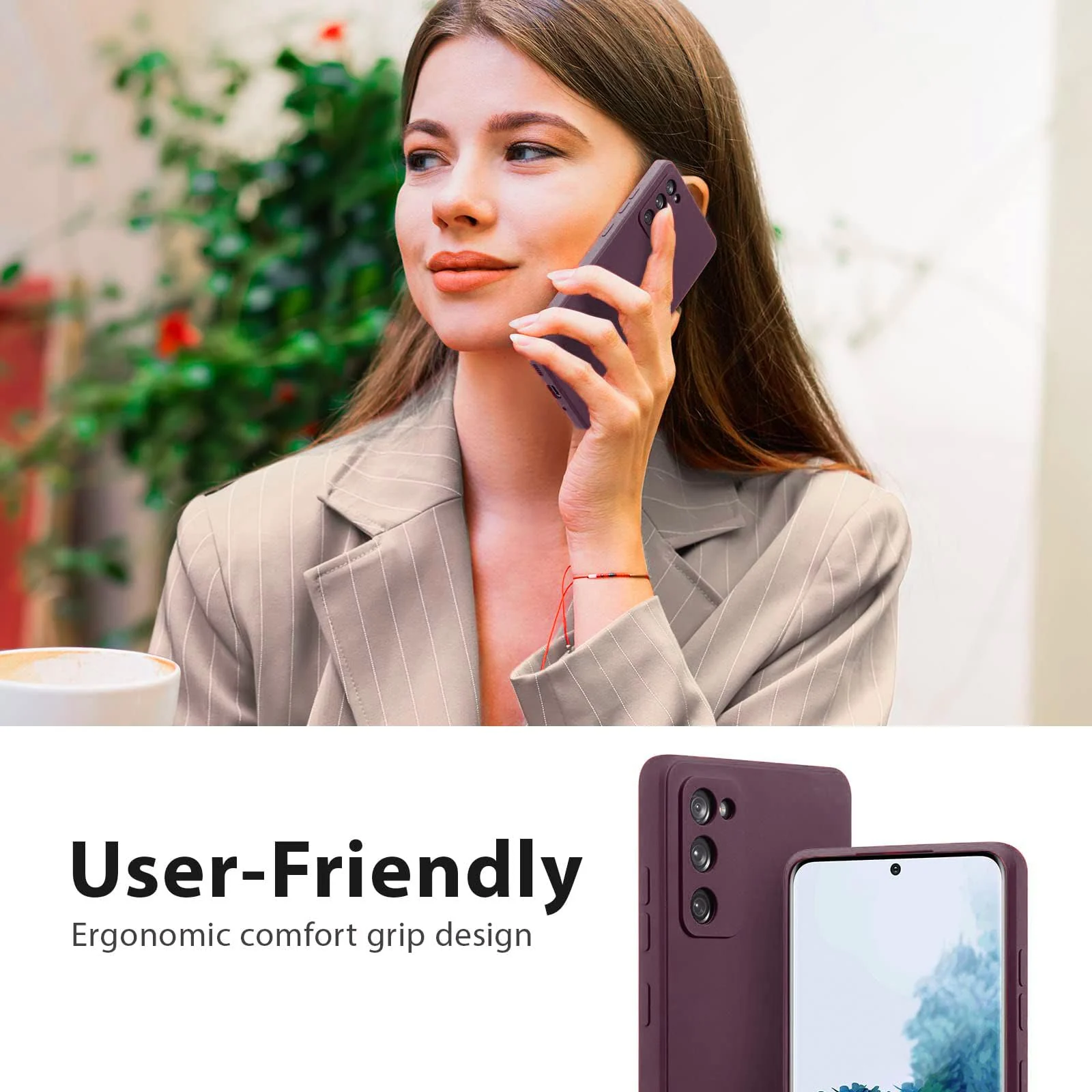 DL3 Mobilak Liquid Silicone Protective Case with Soft Microfiber Lining with Full Camera Protection for Samsung Galaxy S20 FE - Wine Red