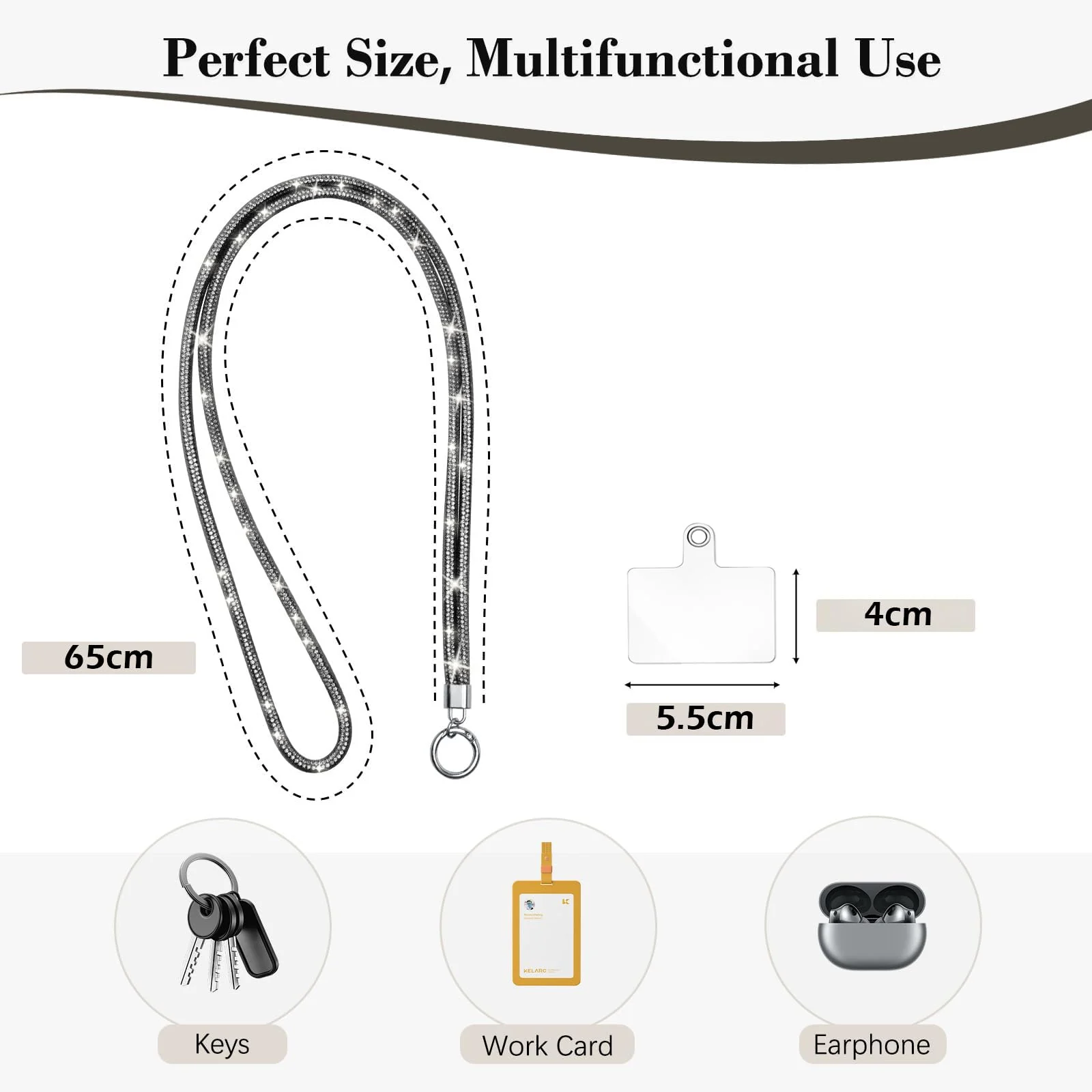 DL3 Mobilak Universal Phone Lanyard Crossbody, Rhinestone Cell Phone Chain Anti-Theft with 1× Shiny Phone Strap, 1× Pad for Most Smartphones, Diamond Phone Neck Holder for Women - Turquoise