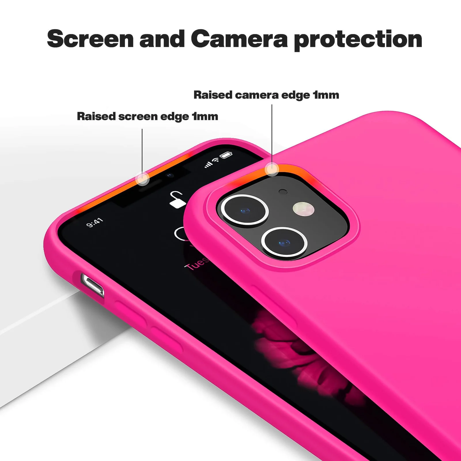 DL3 Mobilak Liquid Silicone Protective Case for iPhone 11 (6.1 Inch) with Camera Protection and Microfiber Lining - Hot Pink