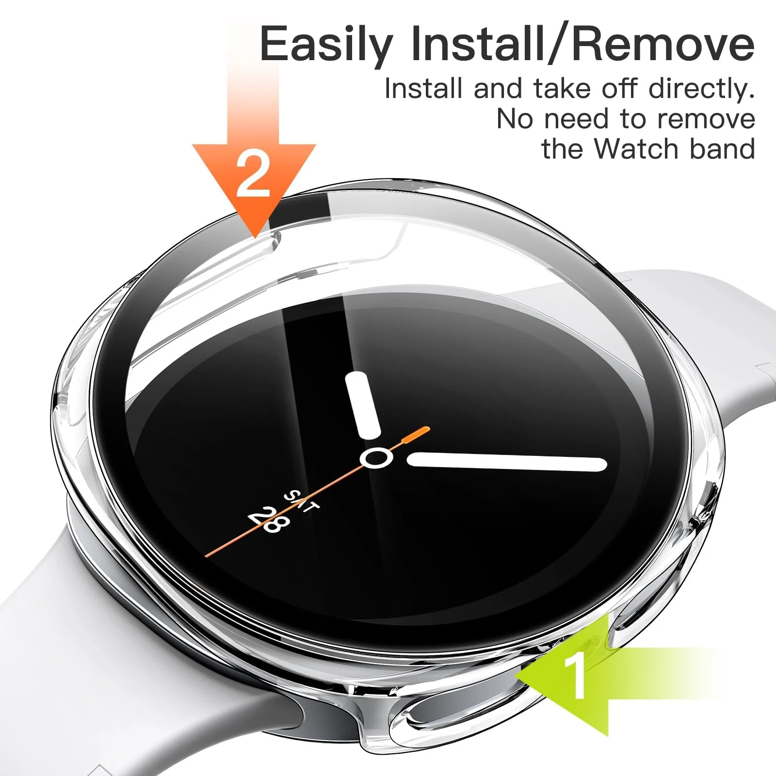 DL3 Mobilak Case Compatible with Samsung Galaxy Watch 8 44mm, Full Coverage Slim Hard Case Protective Bumper Built-in Tempered Glass Screen Protector Shell for Galaxy Watch8 44 mm - Clear