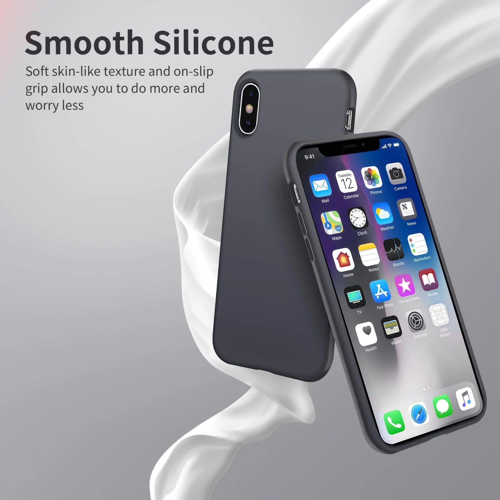 DL3 Mobilak Liquid Silicone Protective Case for iPhone XS Max with Camera Protection and Microfiber Lining - Dark Gray