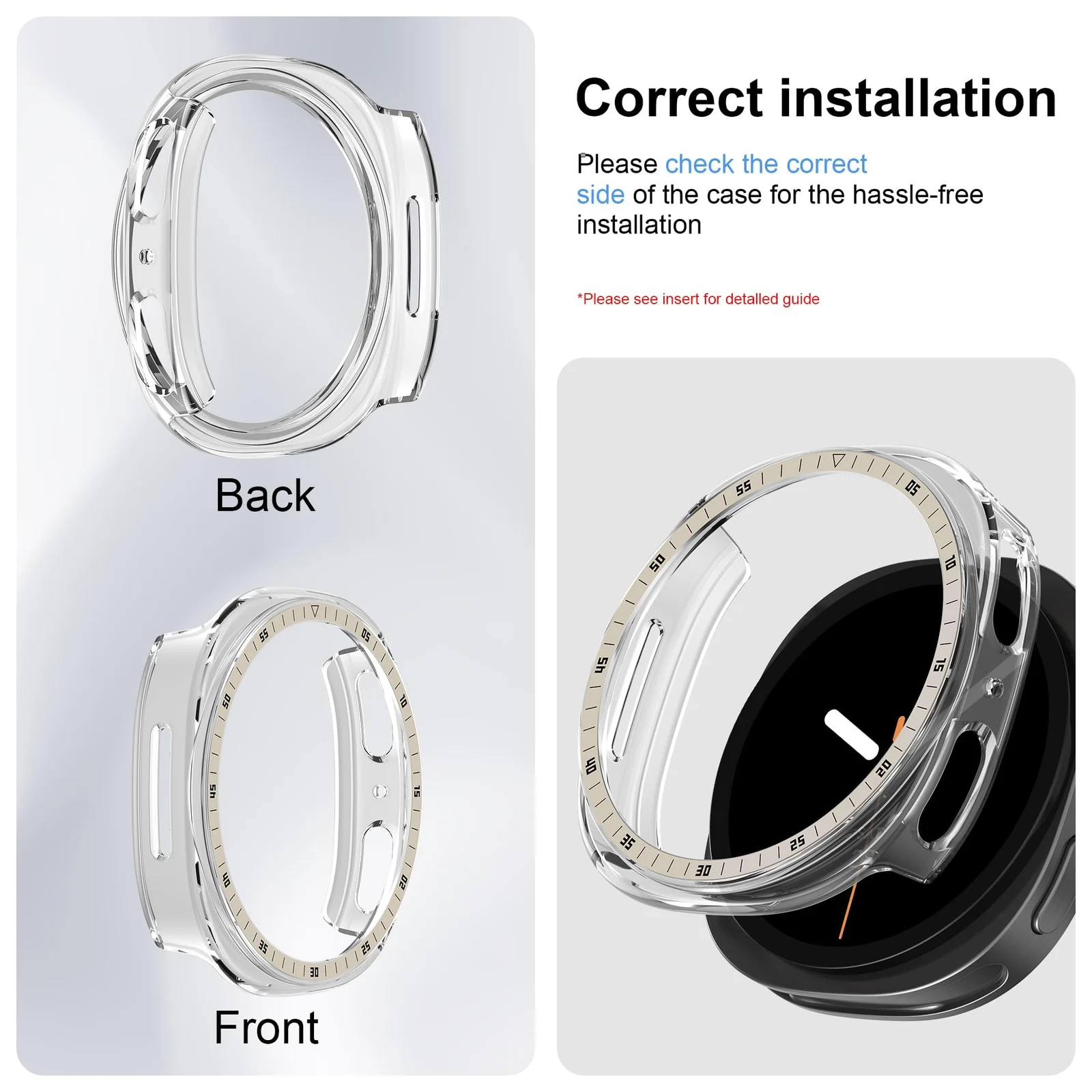 DL3 Mobilak [NO Screen Protector] Bumper Case for Samsung Galaxy Watch 8 44mm, Slim Thin Shockproof Bumper Cover With Metal Scale, Hard PC Protective Frame All-Around Edge - Clear Starlight