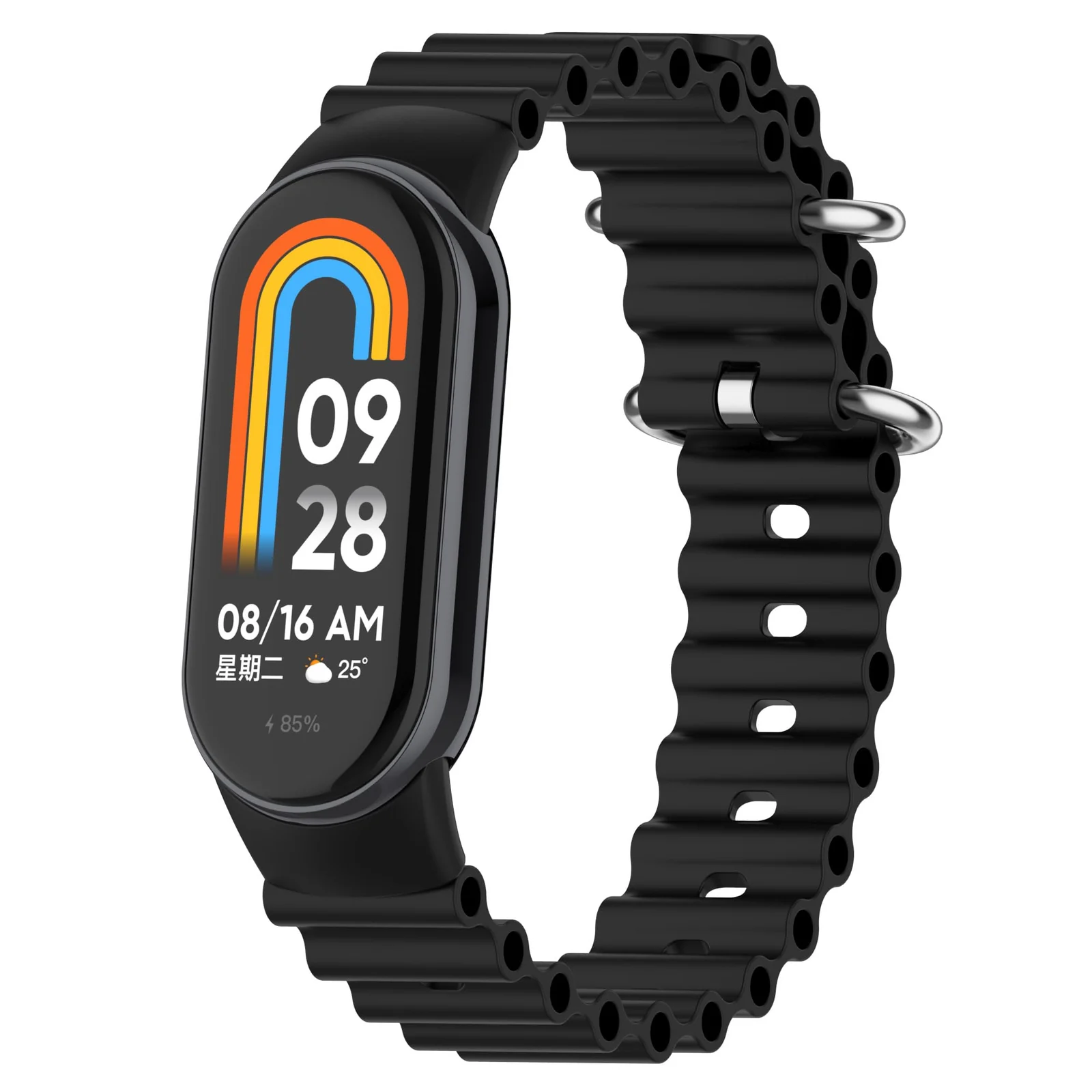 DL3 Mobilak Ocean Band for Xiaomi Band 8 Mi Band 8, Adjustable Silicone Stretchy Sport Strap Women Men Replacement Wristband - Black