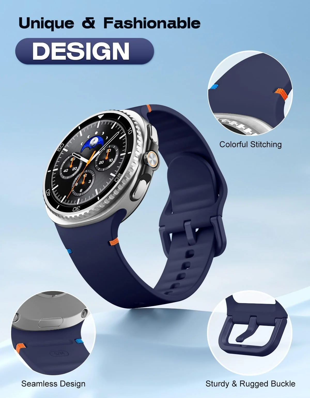 DL3 Mobilak Silicone Bands Compatible with Samsung Galaxy Watch 8 Band 40mm 44mm, Galaxy Watch 8 Classic Band 46mm, Waterproof Soft Wristband Sport Strap for Galaxy Watch 8 Bands 2025 Women Men - Midnight Blue