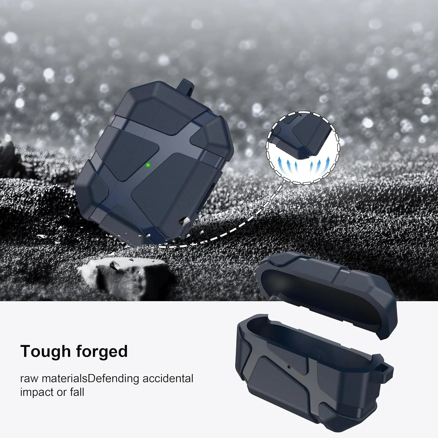 DL3 Mobilak AirPods Pro 1/2 Case, Shockproof Silicone Protective Case for Apple AirPod Pro 2nd/1st Generation, Hard Shell Design, Anti-Scratch, Front LED Light with Carabiner - Blue