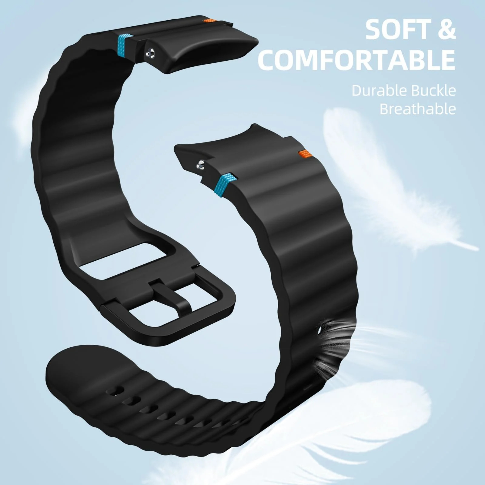 DL3 Mobilak No Gap Sport Bands For Samsung Galaxy Watch 7 6 5 4 FE Strap 40mm 44mm, Soft Silicone Sport Band for Galaxy Watch 6 Classic Straps 47mm 43mm/Galaxy Watch 5 Pro/Watch 4 Classic 42mm 46mm for Men Women - Black