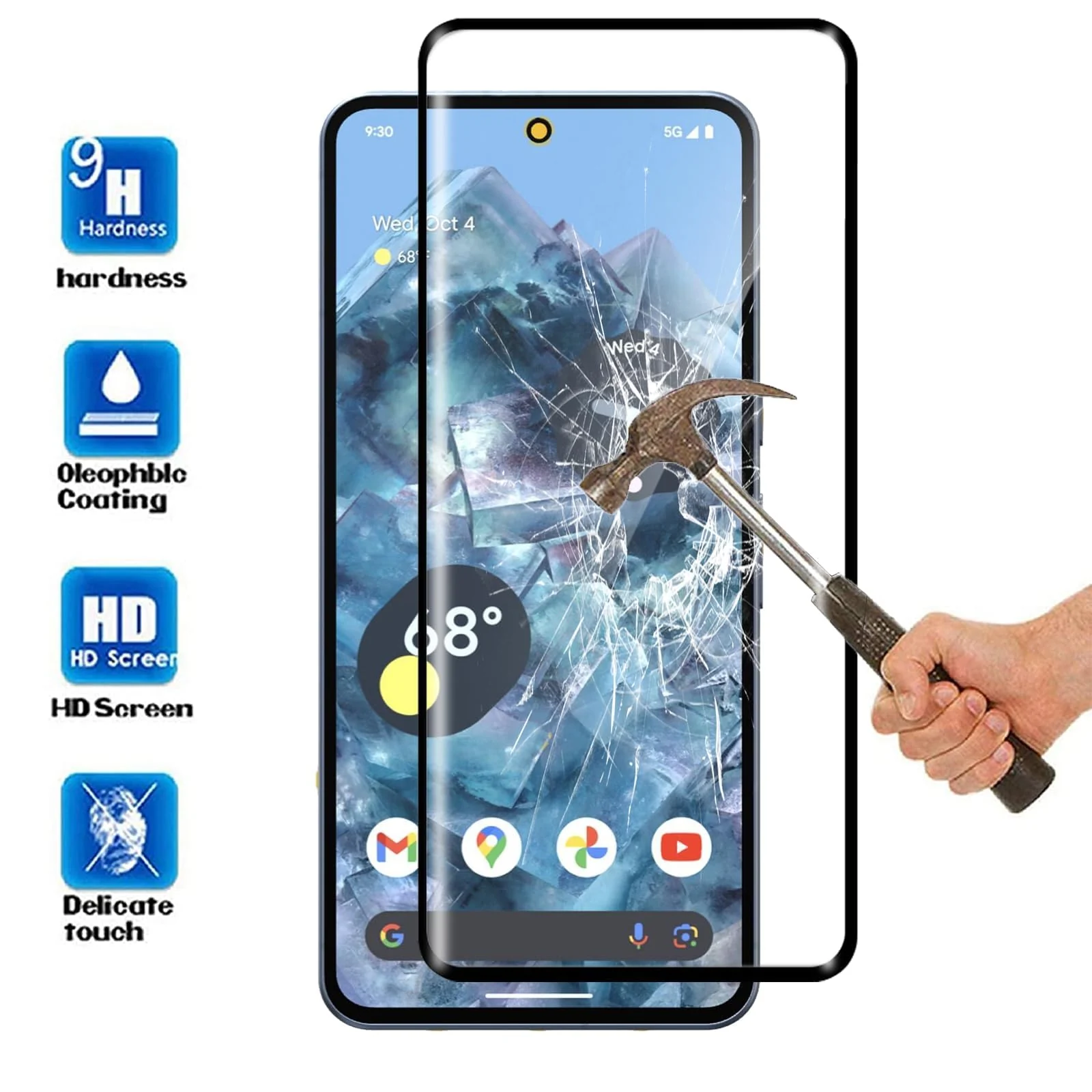 DL3 Mobilak Screen Protector for Google Pixel 8 Pro, Tempered Glass Screen Saver Premium HD Protective, Scratch Resistant, NO-Bubble, 9H Hardness, Full Coverage Film - Clear