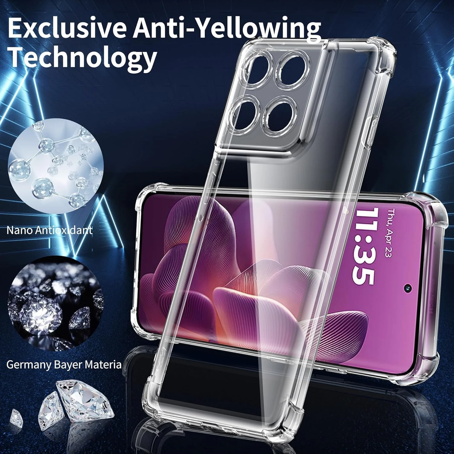 DL3 Mobilak Case Compatible with Motorola Edge 60 Pro, Cover Silicone TPU Gorilla Anti-shock Protector Camera Shockproof Corners - Clear