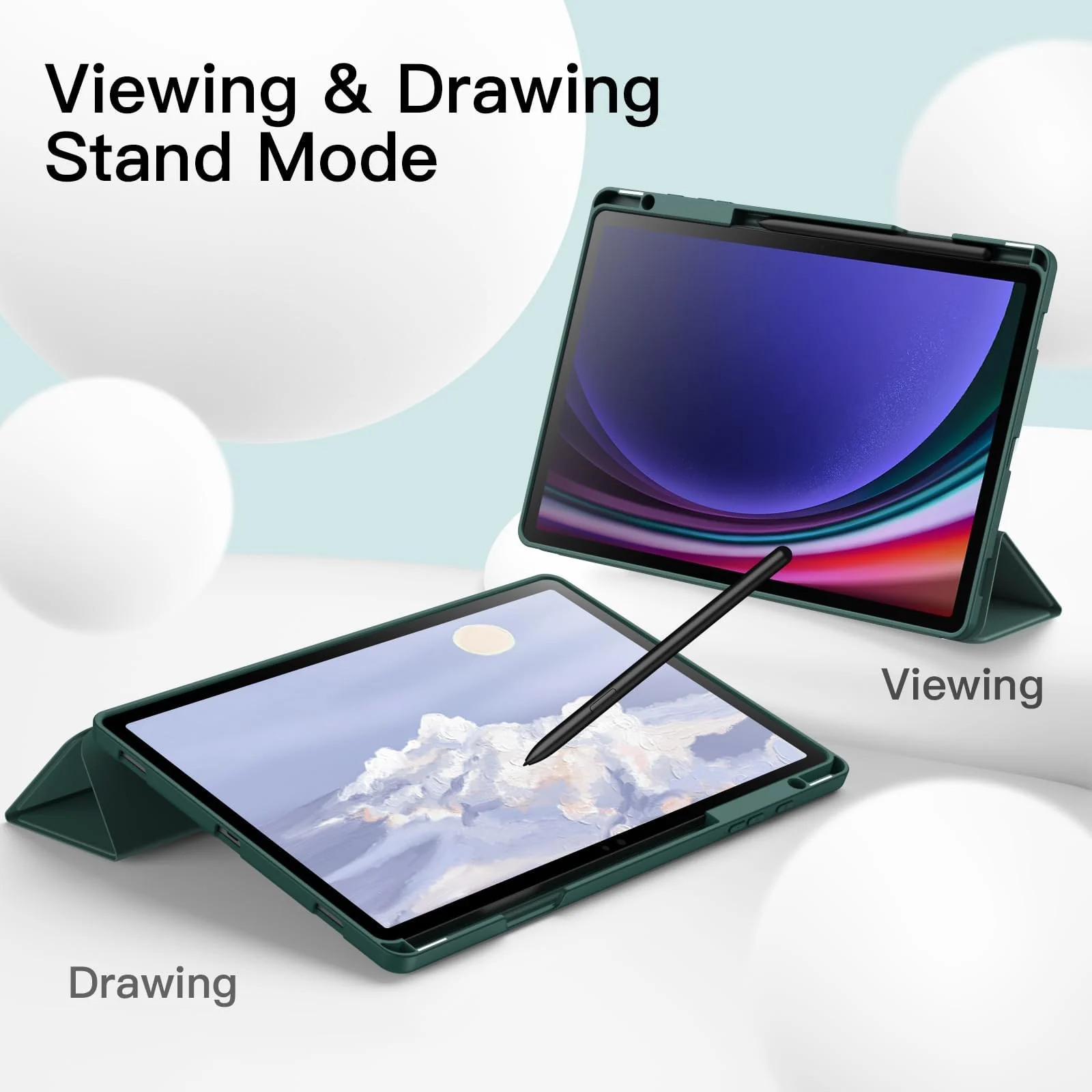 DL3 Mobilak Case for Samsung Galaxy Tab S9+ Plus/Galaxy Tab S9 FE+ Plus 12.4 Inch 2023 with S Pen Holder, Soft TPU Tri-Fold Stand Protective Tablet Cover, Auto Wake/Sleep - Green