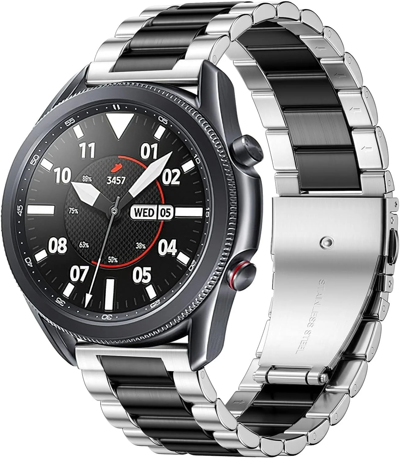 DL3 Mobilak Strap Metal 22MM Bands For Samsung galaxy watch3 45mm /galaxy 46mm/Gear S3/Huawei watch GT3 46MM/GT2E/GT2 Pro/GT GT2 46MM/Magic Watch2 46mm/Amazfit GTR 2/2e/3/3pro/4 - Silver & Black