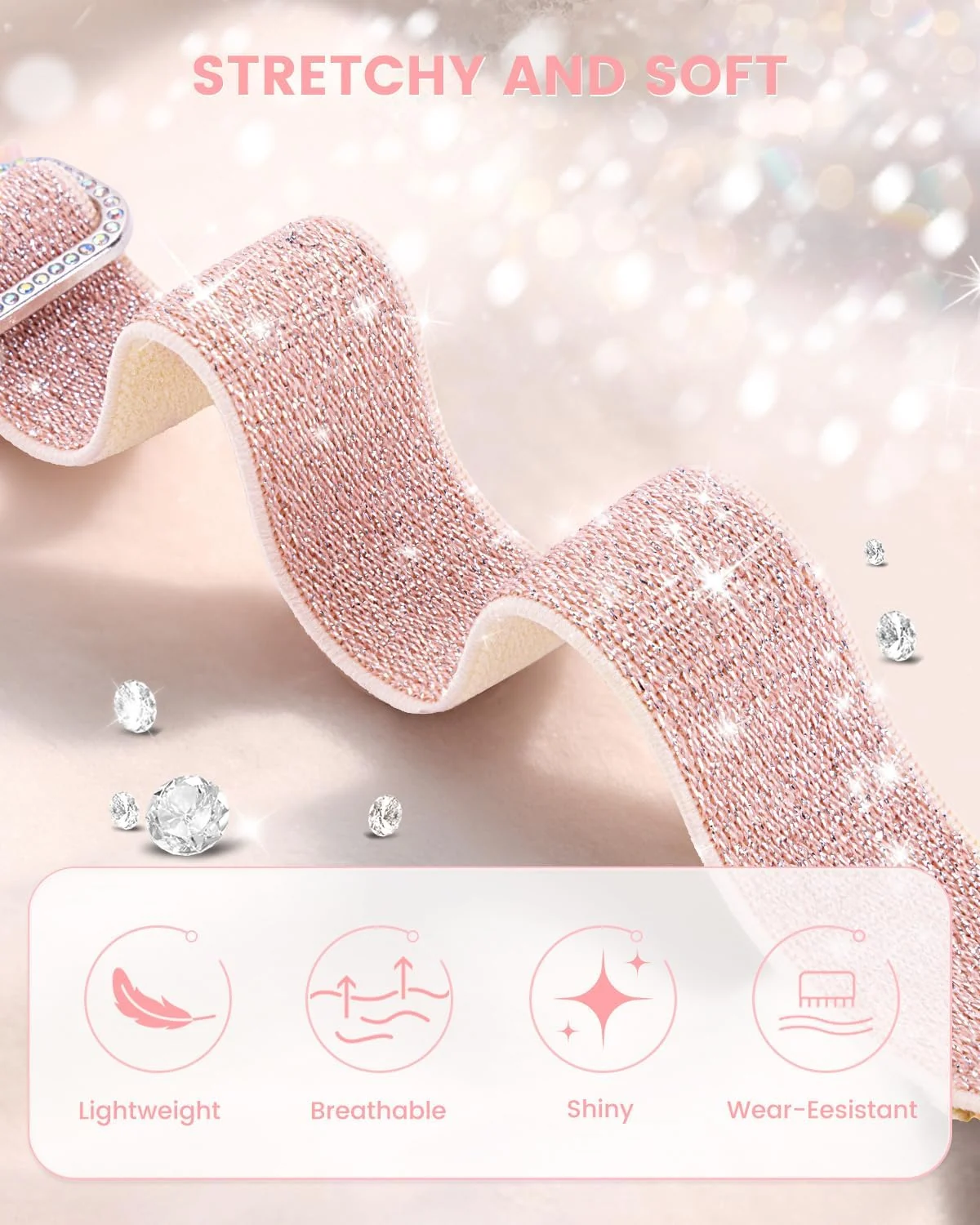 DL3 Mobilak Stretchy Bling Band For Apple Watch 49mm 46mm 45mm 44mm 42mm Women, Nylon Sparkly Strap Solo Loop Glitter Wristband for iWatch Series 11 10 9 8 7 6 5 4 SE3 SE2 SE Ultra 3 2 1 - Black White