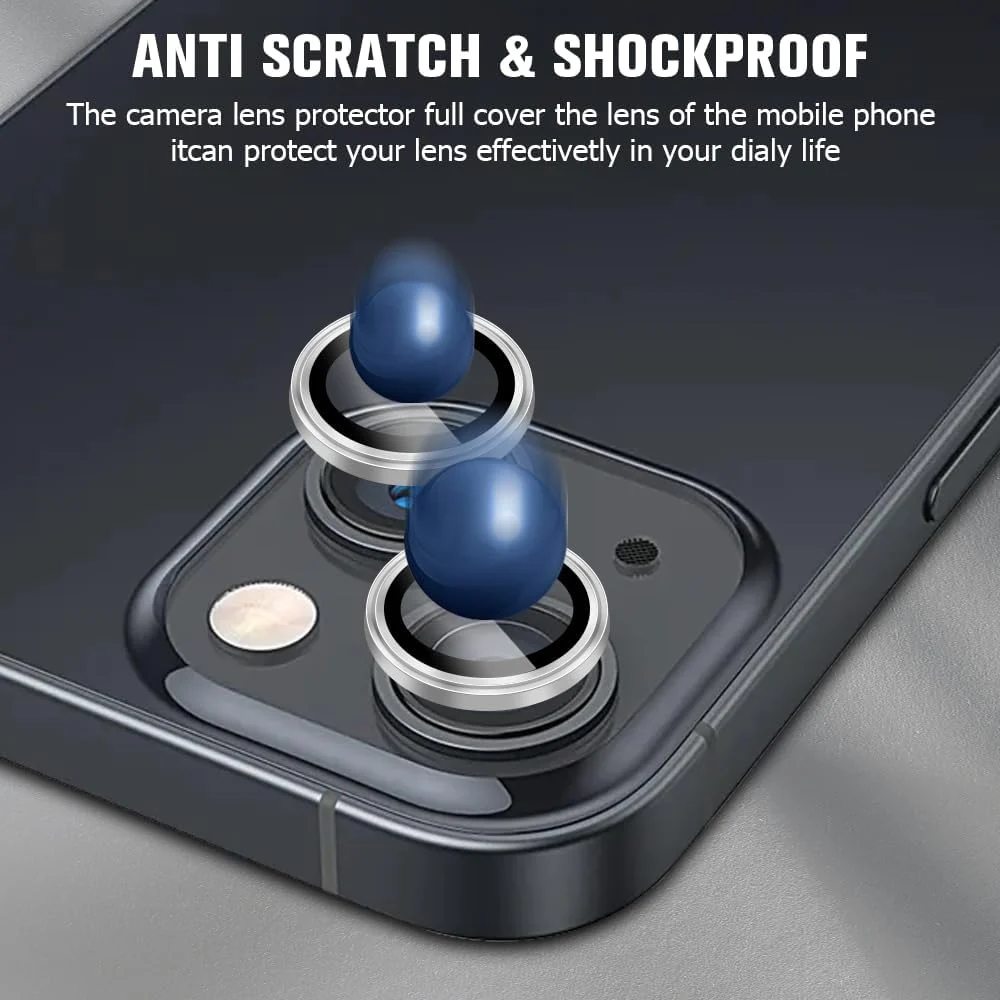DL3 Mobilak Camera Lens Protector Compatible with [iPhone 13/13 mini] | Impact Protection - High Clarity and Scratch/Fingerprint Resistant 9H Tempered Glass with Aluminum Trim - Silver
