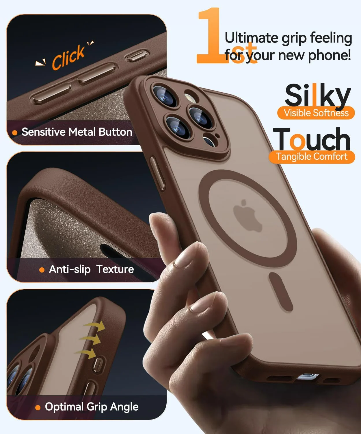 DL3 Mobilak Translucent Matte Case for iPhone 14 Pro, Compatible with MagSafe accessories, Supports wireless charging, Camera protection - Brown