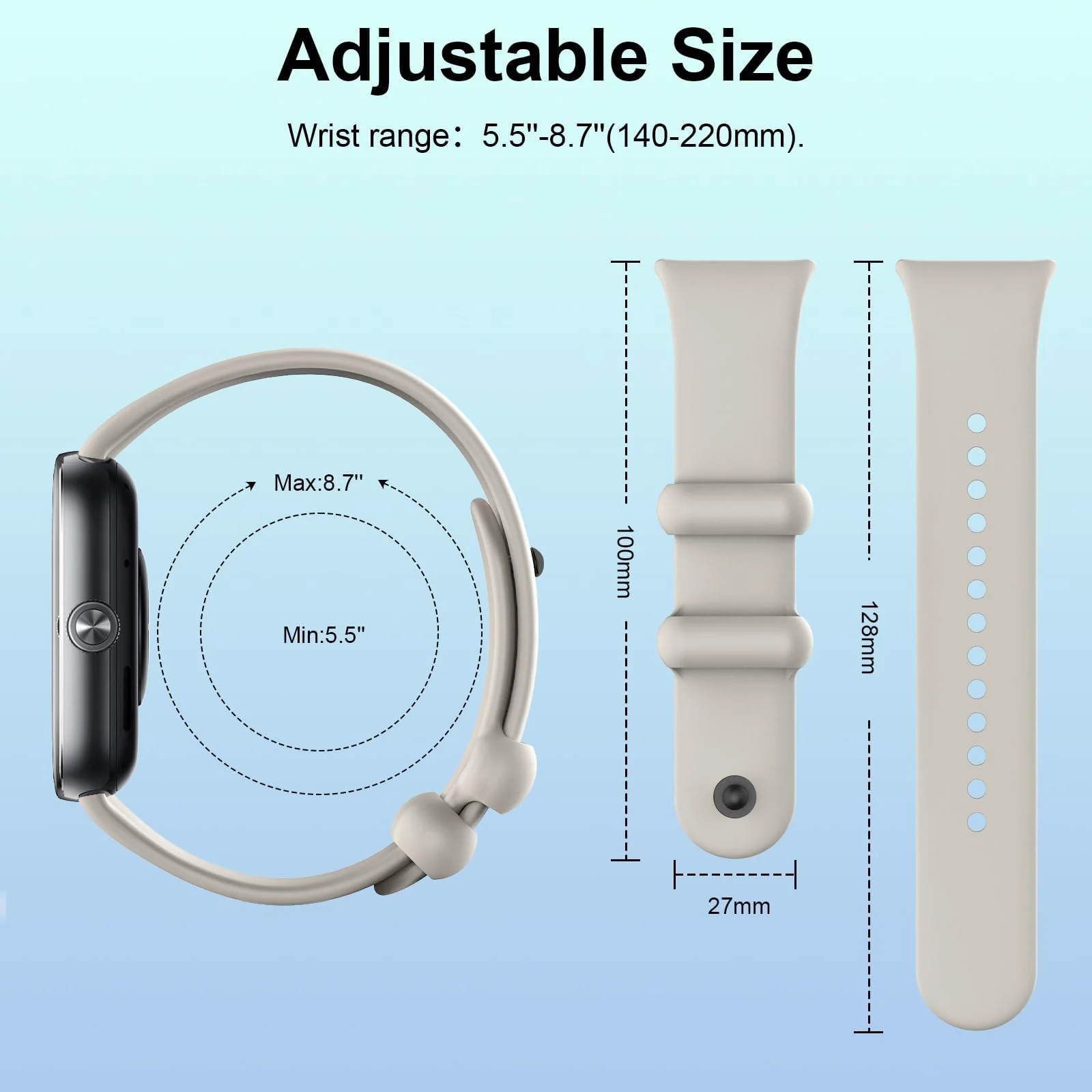 DL3 Mobilak Sport Strap Compatible with Xiaomi Redmi Watch 4/ Xiaomi Band 8 pro, Soft Silicone Sports Wristband for Men Women, Double Ring Adjustable Replacement - Beige