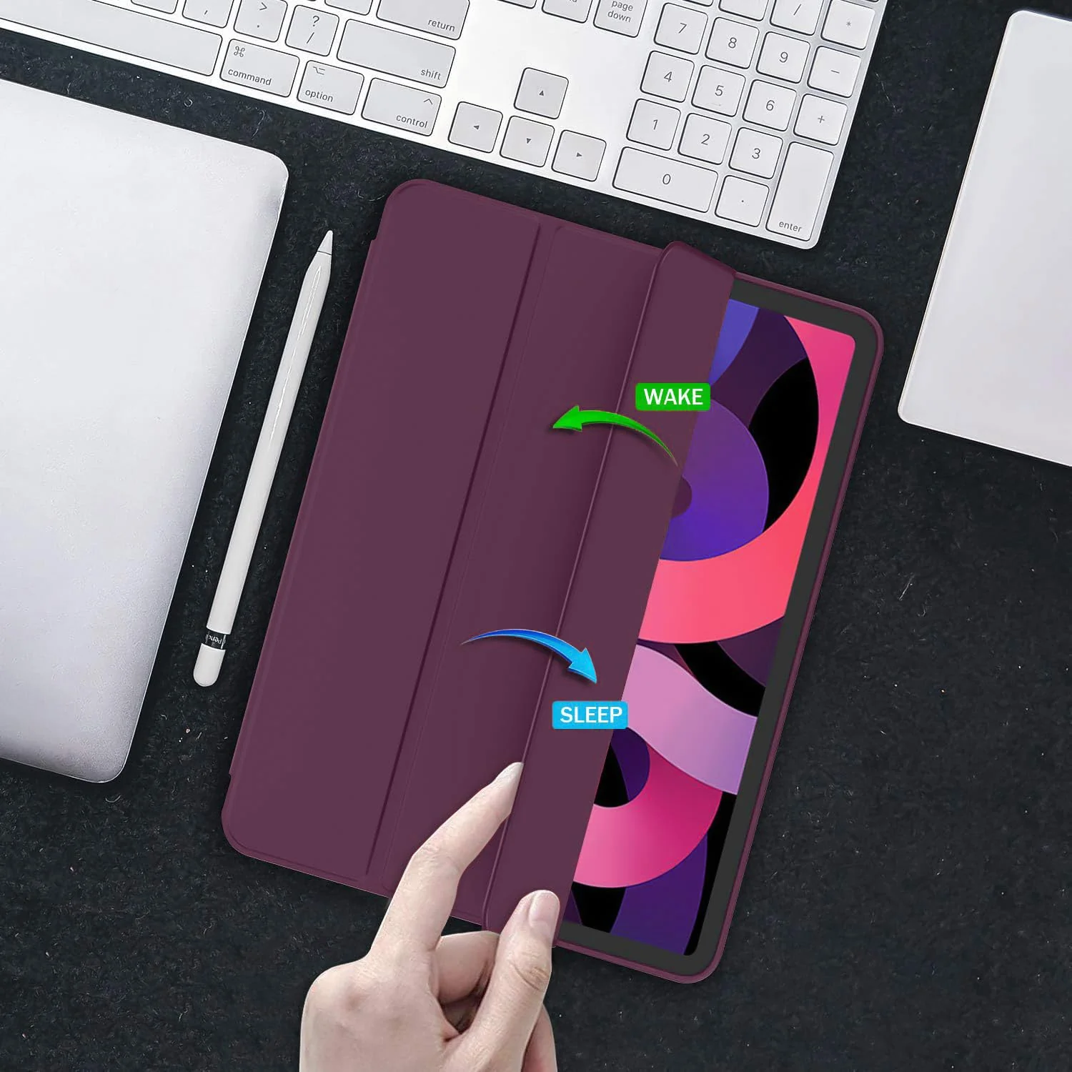 DL3 Mobilak Samsung Galaxy Tab A9 Cover Case 8.7 inch Tablet Cover [SM-X110/X115/X117] Case with Pen Holder, Soft TPU Back Trifold Stand Protective Smart Cover Flip, Auto Wake&Sleep - Wine Red