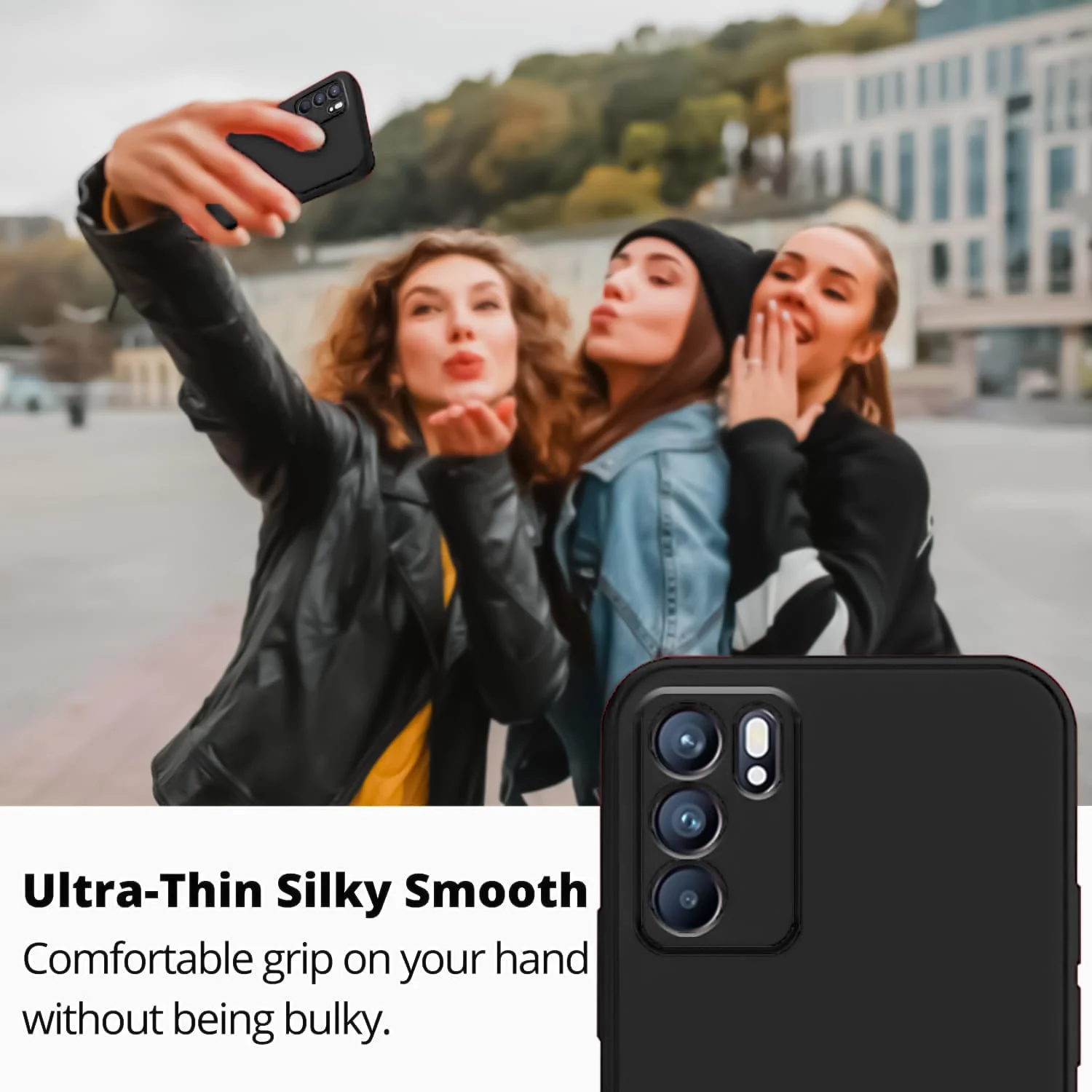 DL3 Mobilak Liquid Silicone Protective Case with Soft Microfiber Lining with Full Camera Protection for OPPO Reno 6 5G - Black