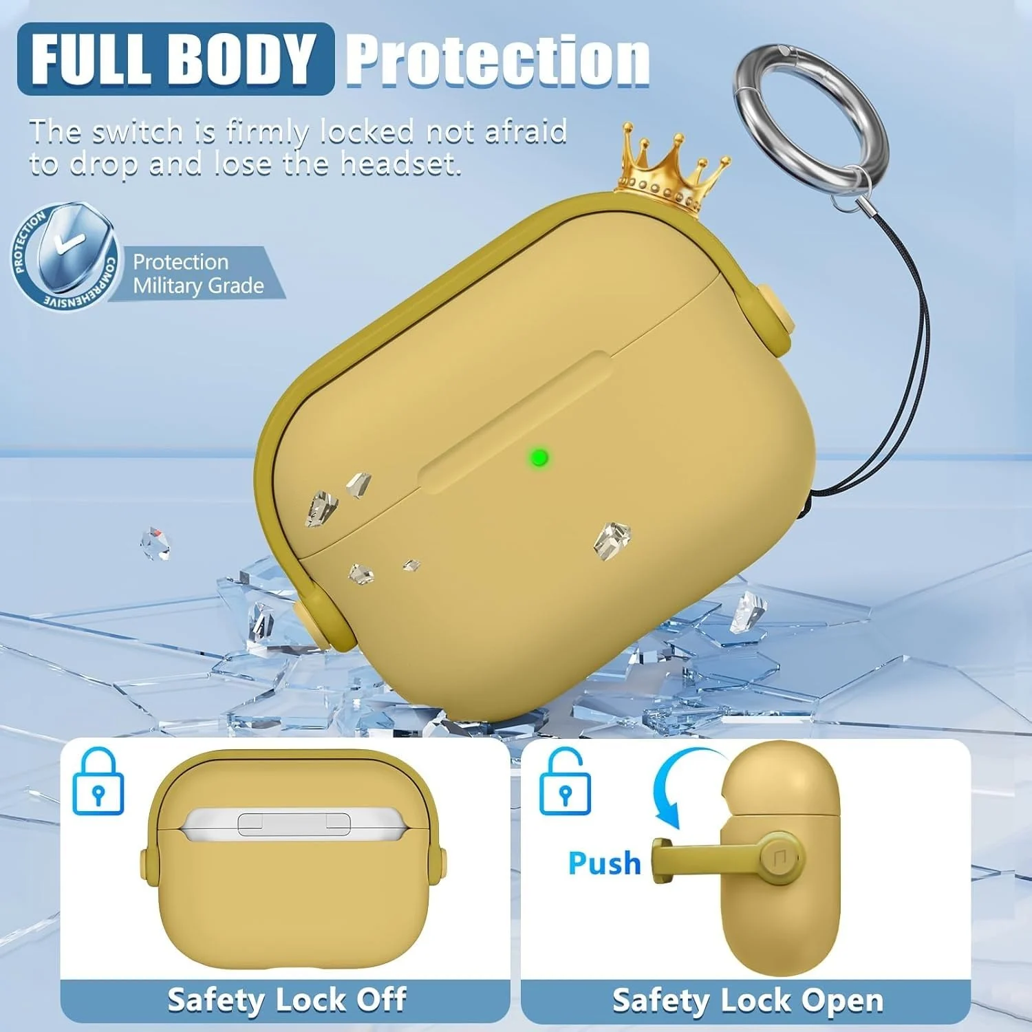 DL3 Mobilak Protective Case for AirPods Pro 3 (2025) [With Closure Lid] [Front LED Visible] [With Wrist Strap] Skin Case Compatible with (2025) AirPods Pro 3 - Yellow