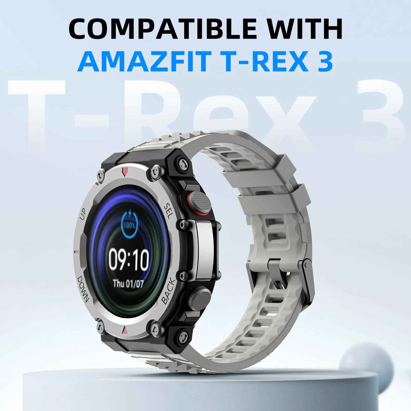 DL3 Mobilak Strap Compatible with Amazfit T-Rex 3, Men Women Sport Waterproof Soft Breathable Silicone Watch Bands Compatible with Amazfit T-Rex 3 with 1 Install Tool - Rock Gray