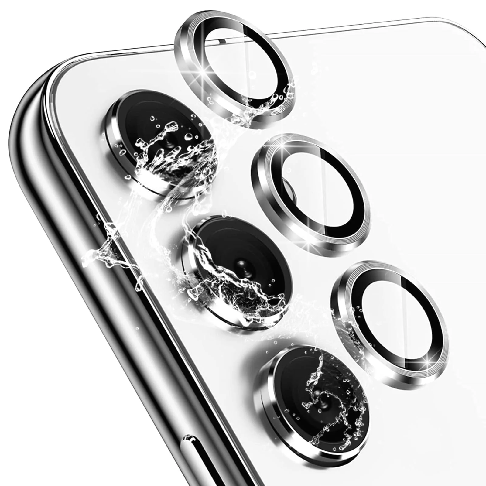 DL3 Mobilak Camera Lens Protector For Samsung Galaxy A14 / Galaxy A24 / Galaxy A34 Camera Lens Film Metal Ring Ultra HD, 9H Hardness, Scratch Resistance Camera Lens Protective Film - Silver
