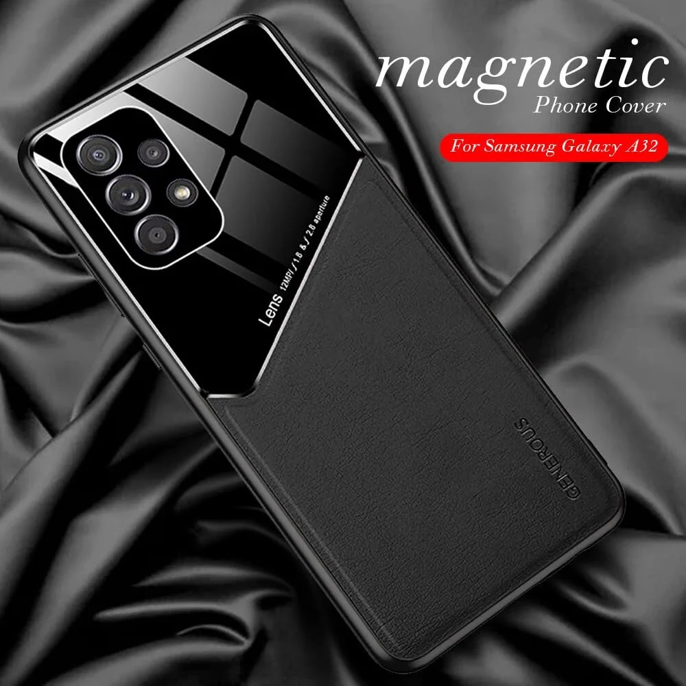 DL3 Mobilak Luxury Case For Honor X8C, Ultra-Thin Soft TPU Frame, Back Leather Mixed Double+Plexiglass Protective Cover With Built-in Car Magnetic - Black