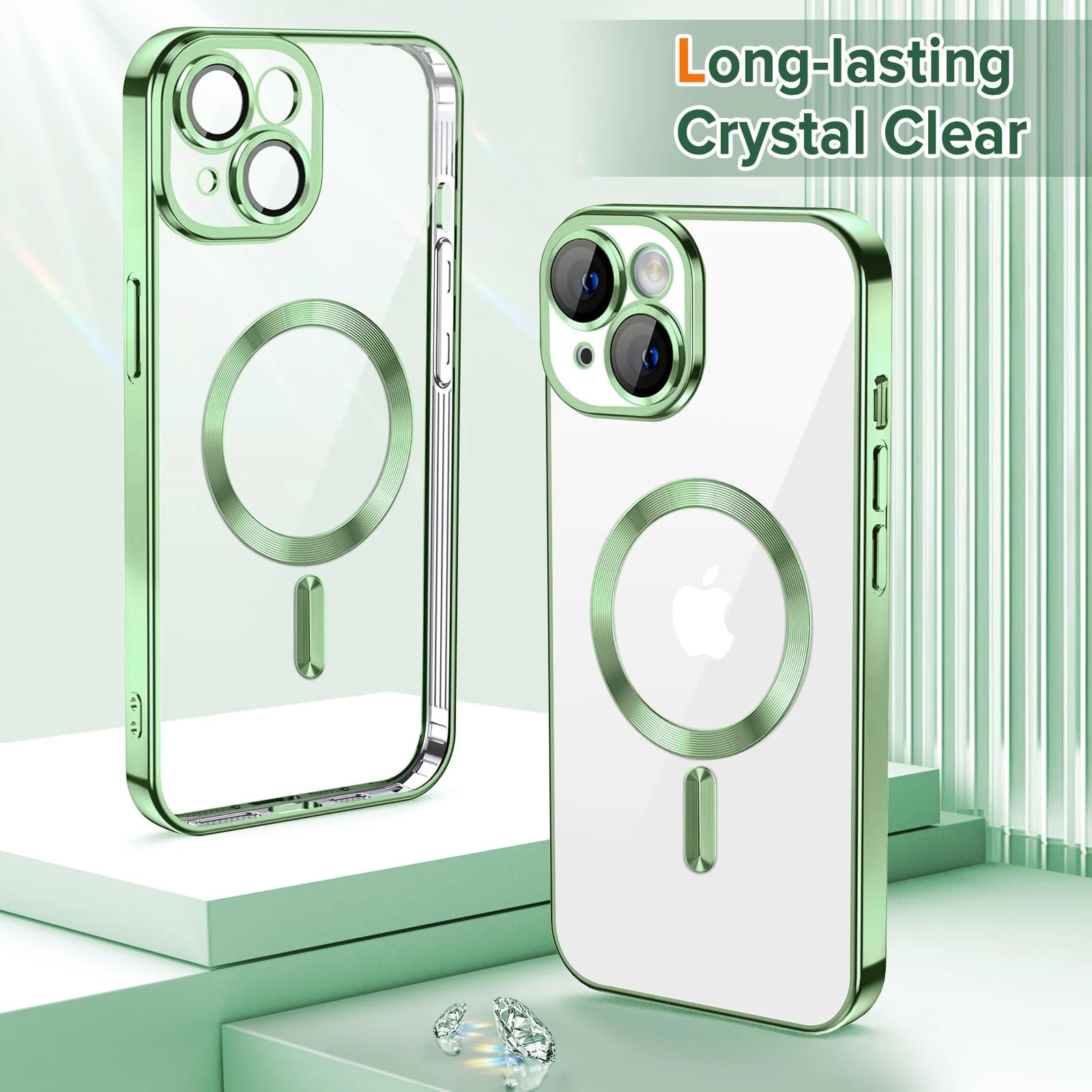 DL3 Mobilak Case for iPhone 13 (6.1 Inch) Compatible with MagSafe with Camera Lens Protector, Magnetic Clear Case Full Protection Plating Anti-Scratch Slim Thin Case Cover - Light Green