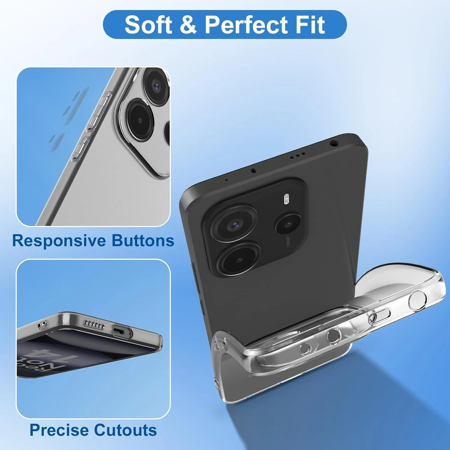 DL3 Mobilak Case Compatible with Xiaomi Redmi Note 14 4G (Not 5G), Case Crystal Soft TPU Gel Case Flexible Silicone Anti-Scratch Camera Protection TPU Cover - Clear