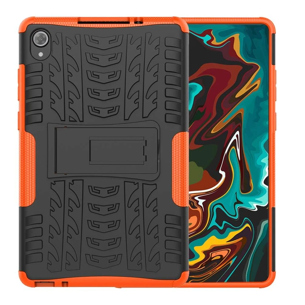 DL3 Mobilak Case For Lenovo Tab M8 4th Gen 2023/3rd Gen 2022/HD LTE 2021/Tab M8 HD/Tab M8 FHD 2019 8.0 inch, Hybrid Rugged Armor Heavy Duty 2 in 1 TPU + PC Dual Layer Case with Kickstand - Orange