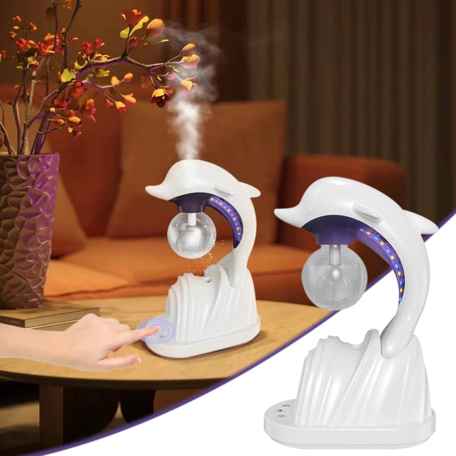 Mobigon 3 in 1 Essential Oil Diffuser, Pest Repeller and Colorful Light for Bedroom, USB Rechargeable Low Noise Electric Repeller Night Lamp, (Dolphin) - White
