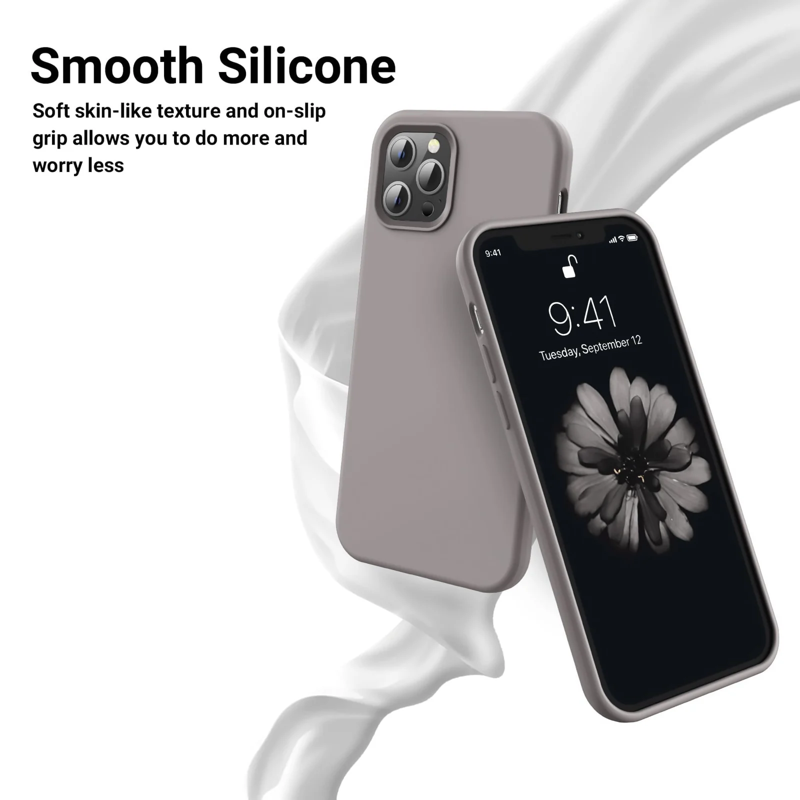 DL3 Mobilak Liquid Silicone Protective Case for iPhone 12 Pro Max (6.7 Inch) with Camera Protection and Microfiber Lining - Titanium