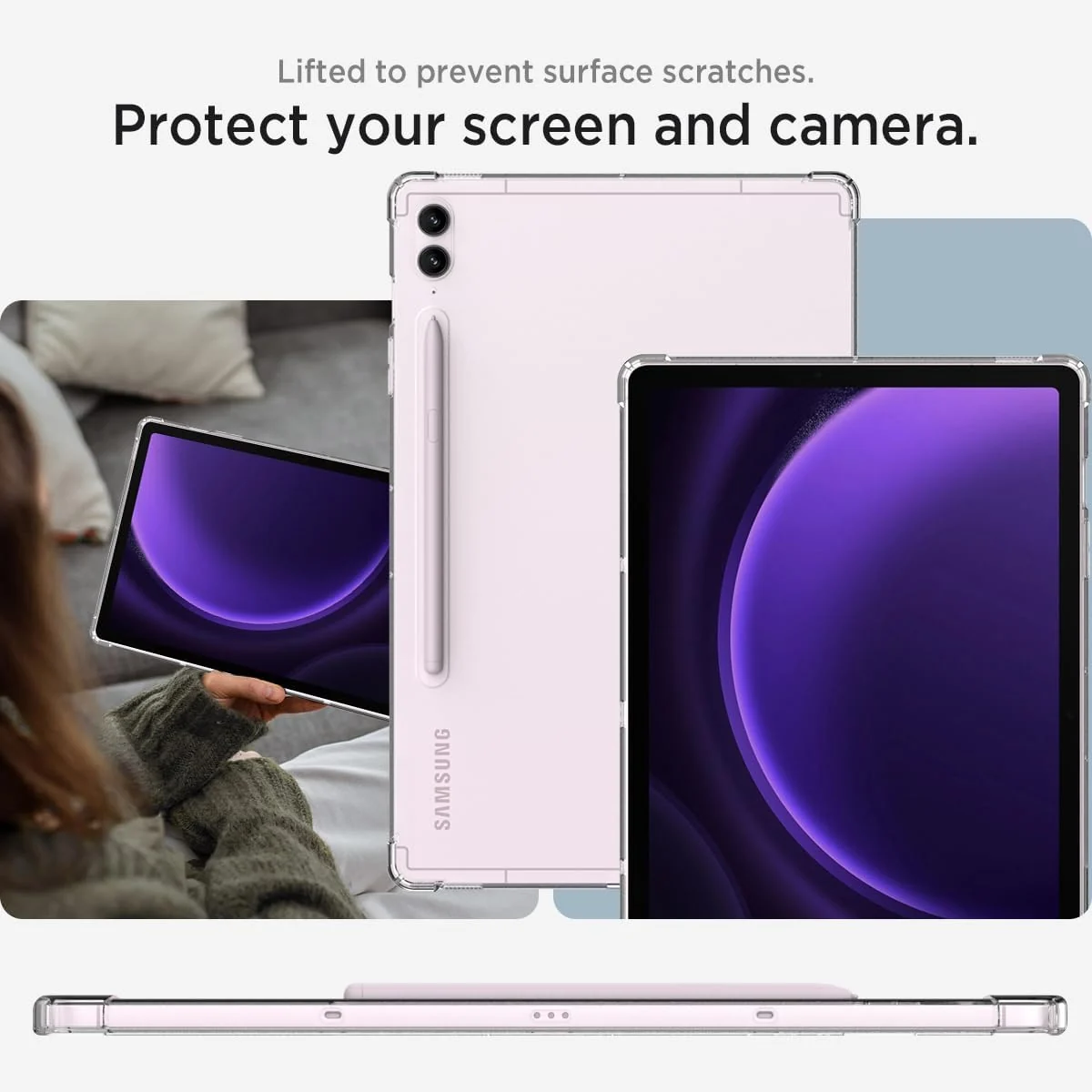 DL3 Mobilak Case Compatible with Samsung Galaxy Tab S9+ Plus/Galaxy Tab S9 FE+ Plus 12.4 Inch 2023, Ultra Thin Silicone Shockproof Back Shell HD TPU Protective Cover - Clear