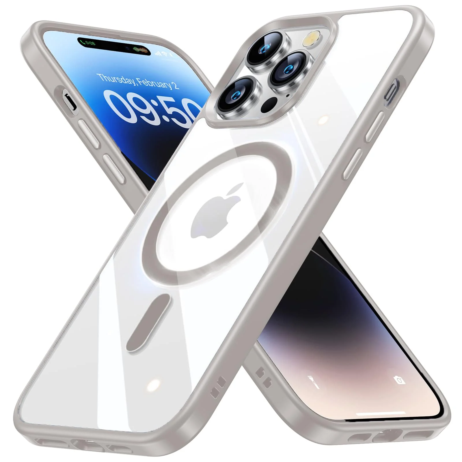 DL3 Mobilak Clear MagSafe-Compatible Magnetic Case for iPhone 15 Pro Max with Magnetic Car-Mount Support and Military-Grade Protection - Titanium