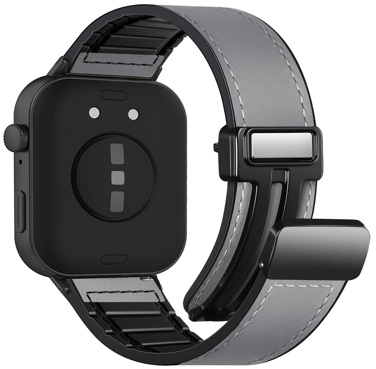 DL3 Mobilak Compatible with Huawei Watch Fit 5 / Fit 5 Pro / Fit4 / 4 Pro/Fit 3 Strap for Women Men, Soft Flexible Leather Silicone Hybrid Sport Wristband Magnetic Buckle Bracelet Replacement Strap - Gray