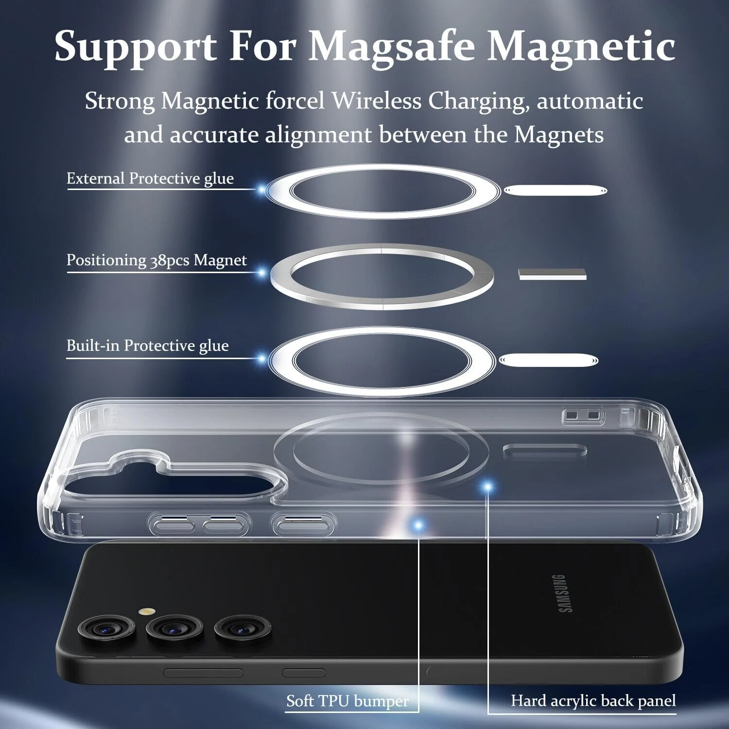 DL3 Mobilak Clear MagSafe-Compatible Magnetic Case for Samsung Galaxy S24 Plus 5G with Shockproof Design - Clear