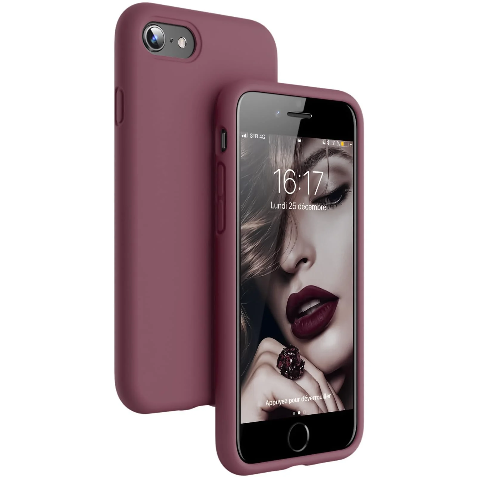 DL3 Mobilak Liquid Silicone Protective Case for iPhone SE 2022, SE 2020, iPhone 7, iPhone 8 with Camera Protection and Microfiber Lining - Dark Red