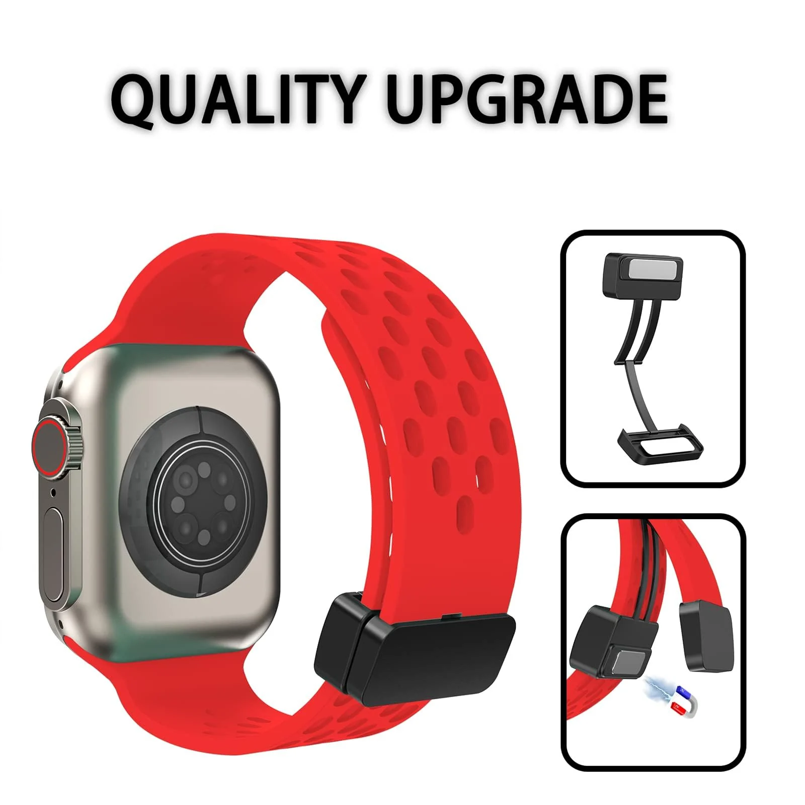 DL3 MOBILAK Magnetic Bands for Apple Watch Band 49mm 45mm 44mm 42mm, Soft Silicone Magnetic Buckle Breathable Sport Watch Strap for iWatch Series SE2 SE 9 8 7 6 5 4 3 2 1 Ultra 2/Ultra - Red