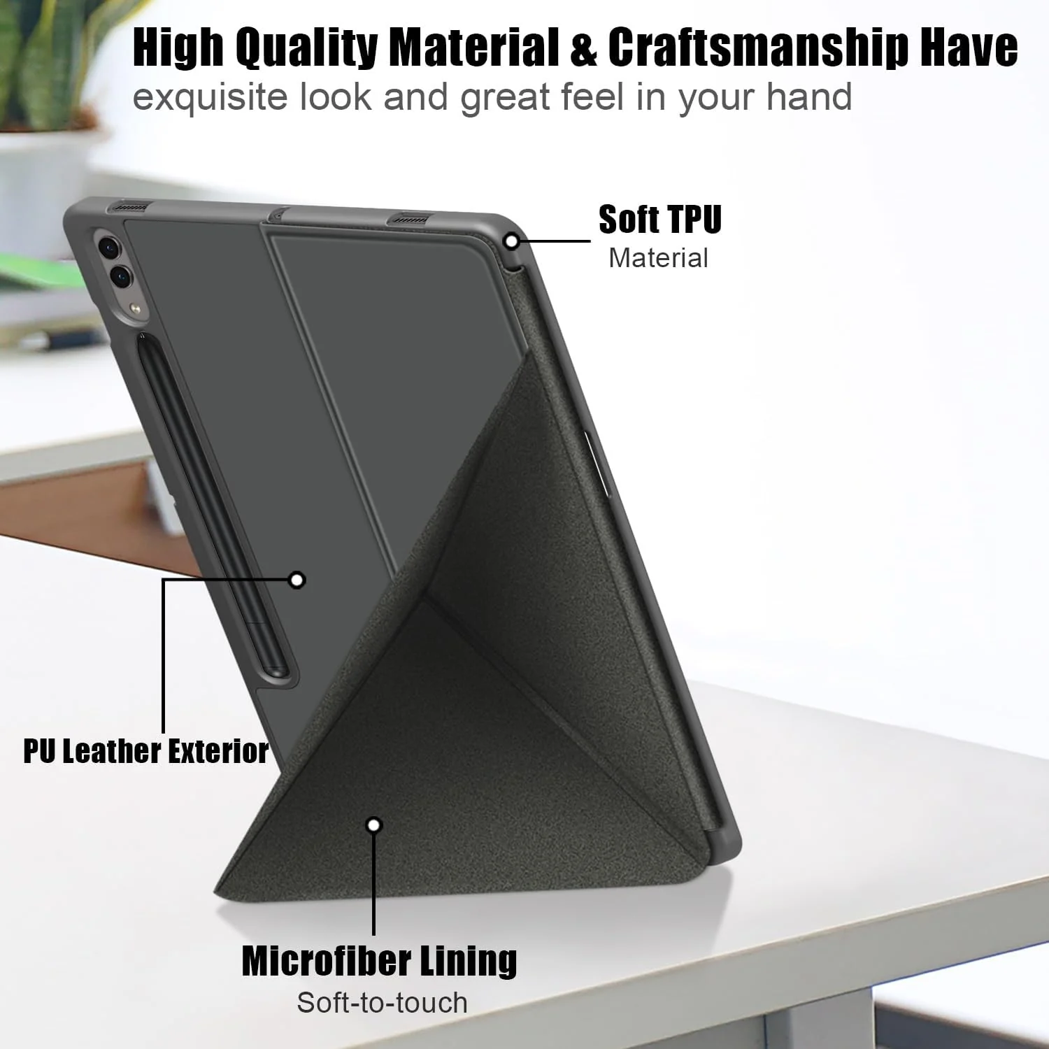 DL3 Mobilak For Samsung Galaxy Tab S8+ Plus 2022 / S7 FE 2021 / S7+ Plus 2020 12.4-Inch Case, Smart Stand, Pencil Holder, Shockproof Slim Lightweight Leather Cover, Modern Abstract Design - Grey
