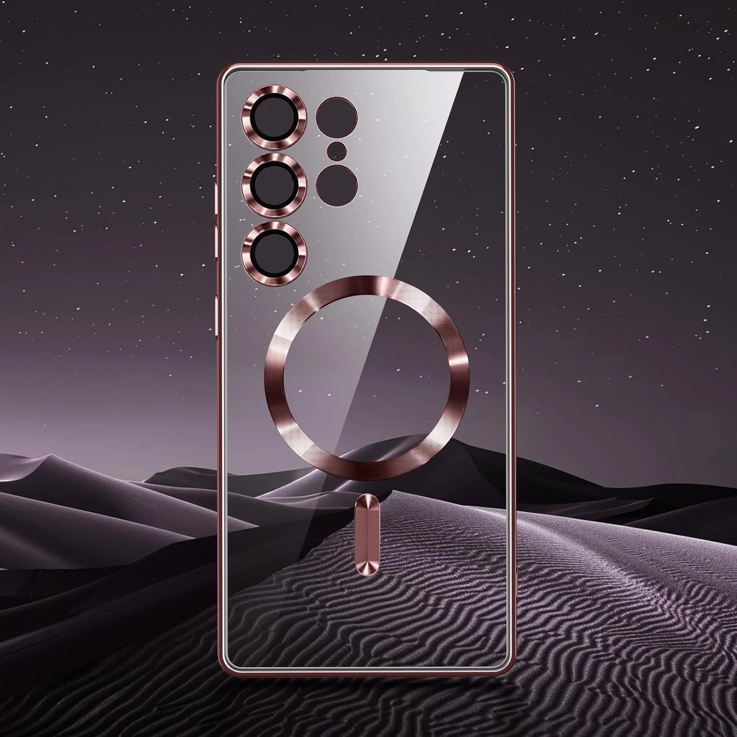 DL3 Mobilak For Samsung Galaxy S22 Ultra Magnetic Case, Compatible with MagSafe, Built-in Camera Lens Protector, Luxury Plating Soft TPU Clear Shockproof Slim Thin Cover - Rose Gold
