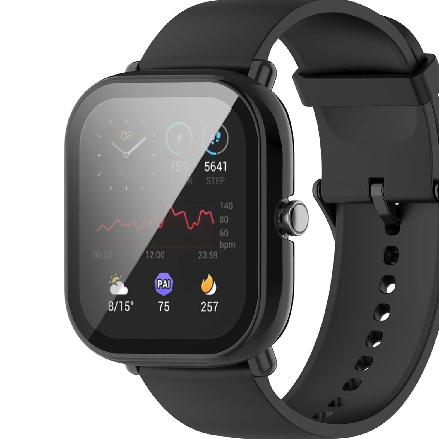 DL3 Mobilak Protective Case Compatible with Amazfit GTS 2 Mini 9H Hardness PC Case Bumper Full Slim Protective Cover with Tempered Glass For Amazfit GTS2 Mini - Black