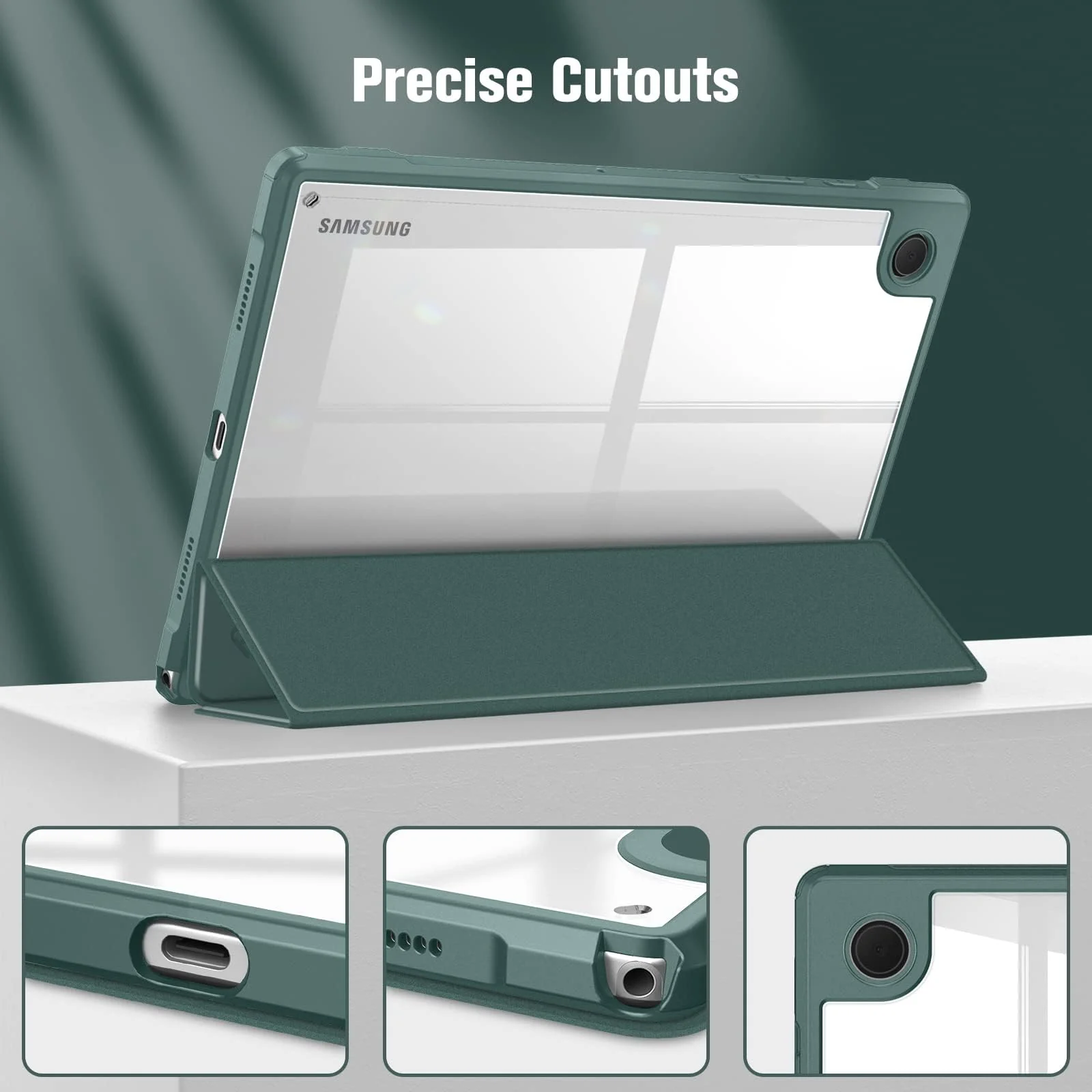 DL3 Mobilak Hybrid Slim Case for Samsung Galaxy Tab A8 10.5 inch 2021 Model (SM-X200/X205), Shockproof Cover with Clear Transparent Back Shell, Auto Wake/Sleep - Green
