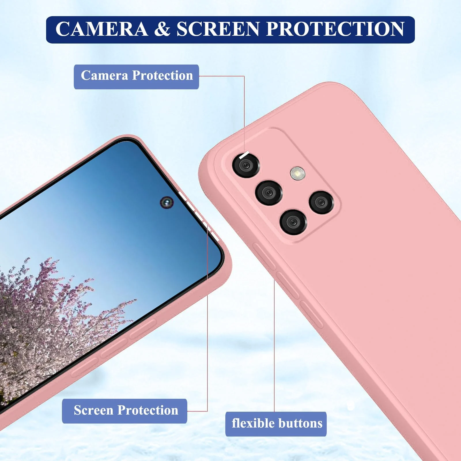 DL3 Mobilak Silicone Protective Case for Samsung Galaxy A51, Shock-absorbing protection, Scratch-resistant surface, Soft microfiber lining - Pink Sand