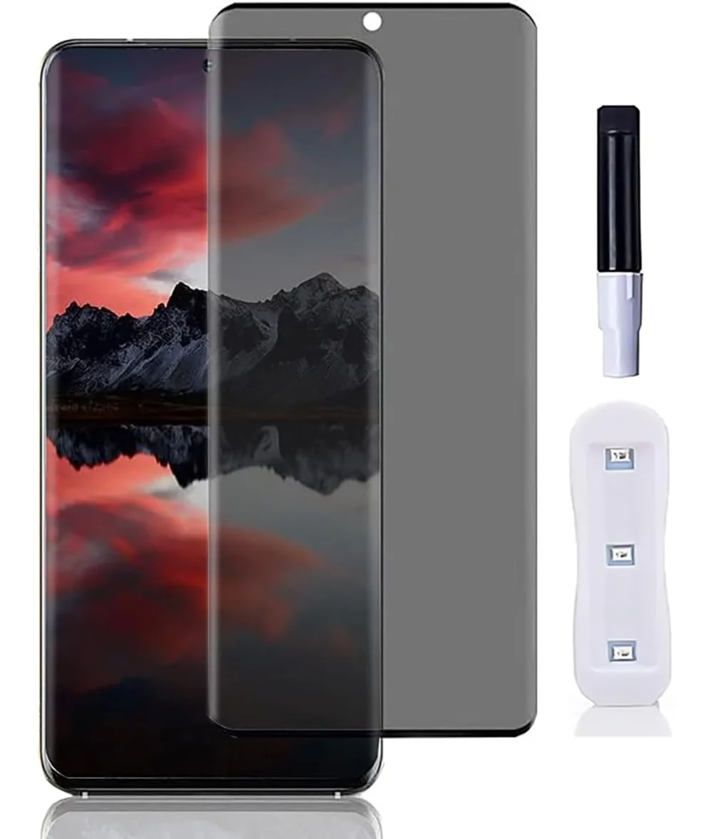 DL3 Mobilak Screen Protector for Samsung Galaxy S21 Ultra Glass Fingerprint Reader Support 3D Curved Anti-Spy Tempered Glass Screen Protector - Privacy