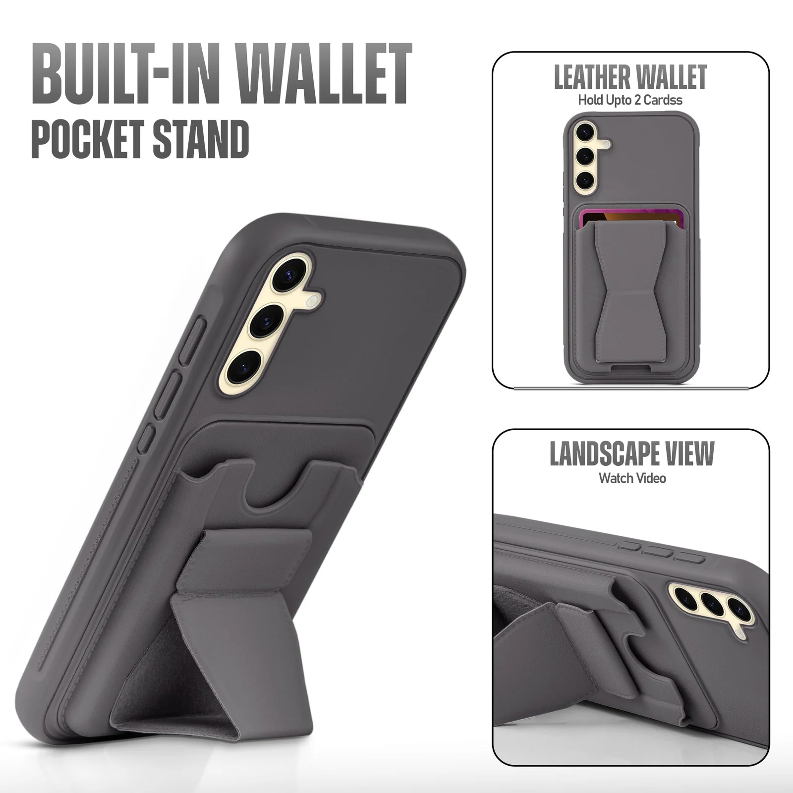 DL3 Mobilak Leather Wallet Case with Card Slot for vivo V60 5G with Camera Protection and Shockproof Design - Gray