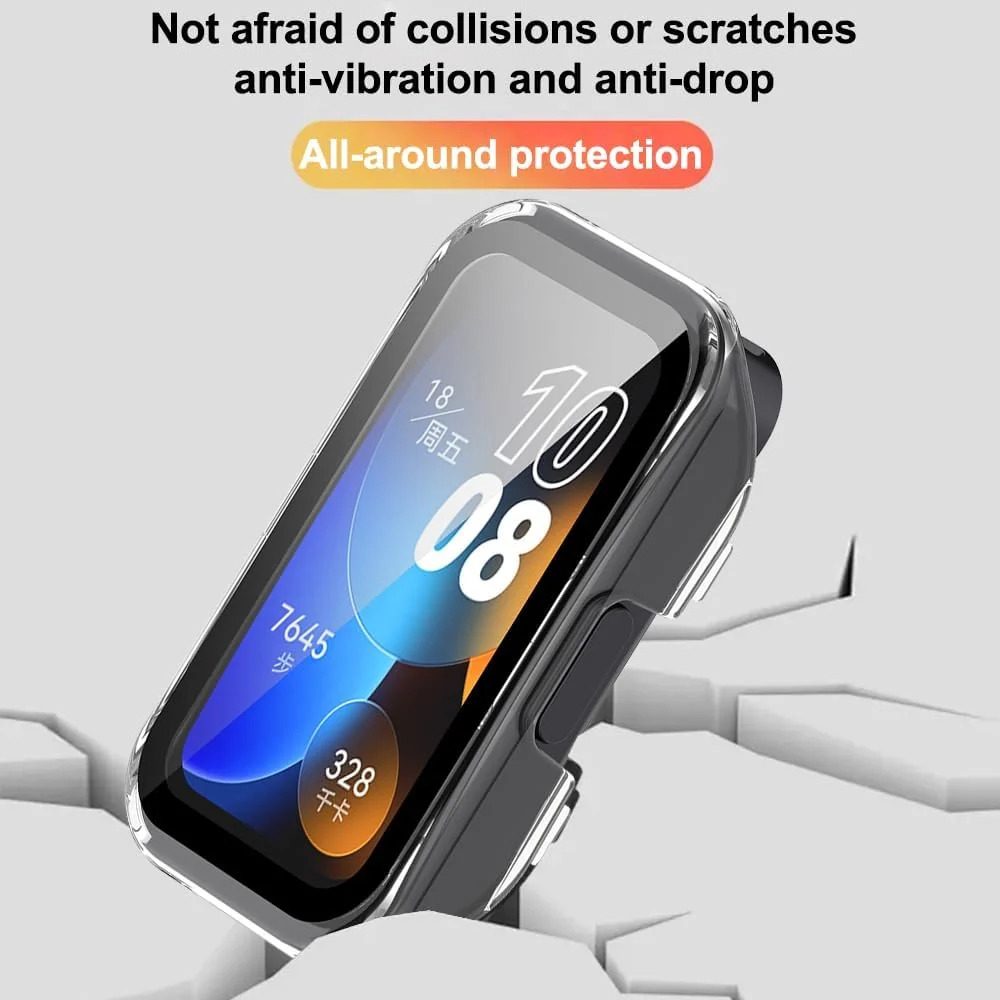 DL3 MOBILAK Protective Case Compatible with Huawei Band 9/8 9H Hardness PC Case Bumper Full Slim Protective Cover with Tempered Glass For HUAWEI Band 8/9 - Clear