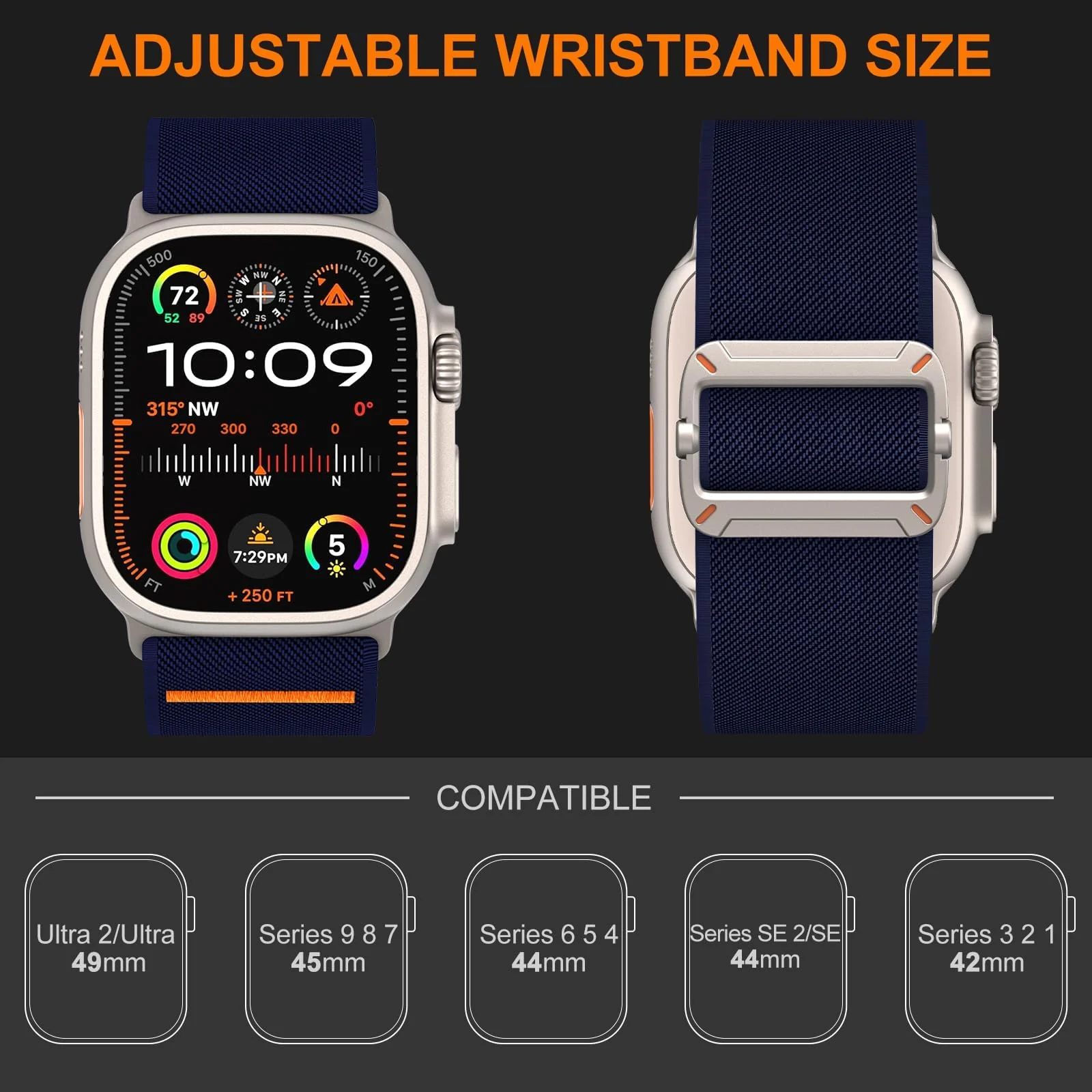 DL3 Mobilak Strap Compatible with Apple Watch Ultra/Ultra 2 Strap 49mm 46mm 45mm 44mm 42mm, Nylon Sport Band for iWatch Ultra SE Series 10 9 8 7 6 5 4 3 2 1, Men - Blue