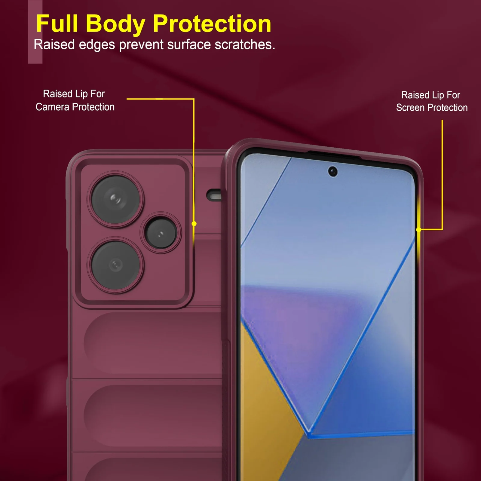 DL3 Mobilak Soft Silicone Protective Case for Xiaomi Redmi Note 13 Pro+ Plus 5G with Camera Protection and Shockproof Design - Wine Red