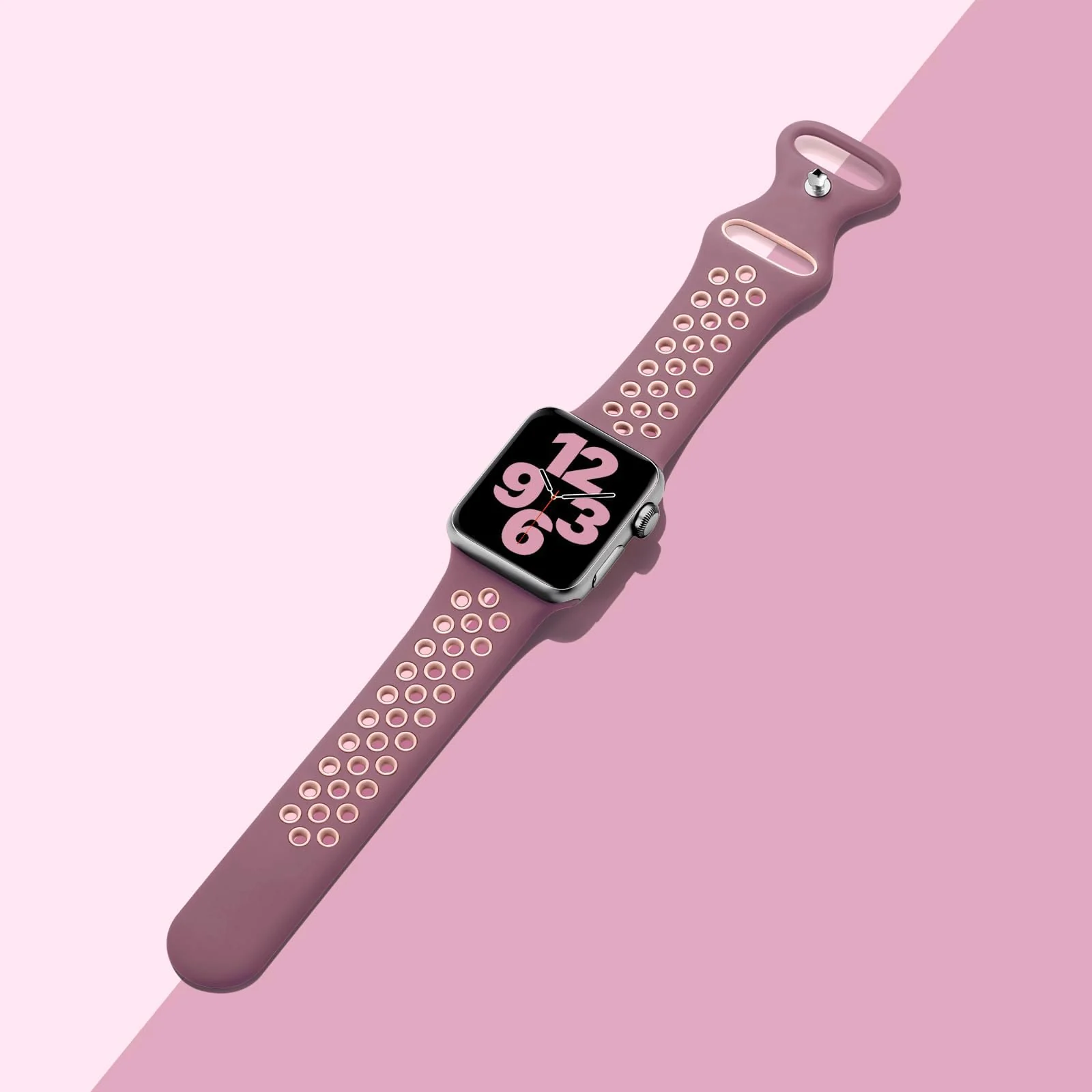 DL3 Mobilak Sport Strap For Apple Watch 49mm 45mm 44mm 42mm 41mm 40mm 38mm, Breathable Silicone Double Hole Band, for iWatch Ultra 2 Series 9 8 7 6 5 4 3 SE (RosyBrown & SeaShell, 42mm/44mm/45mm/49mm) - Black
