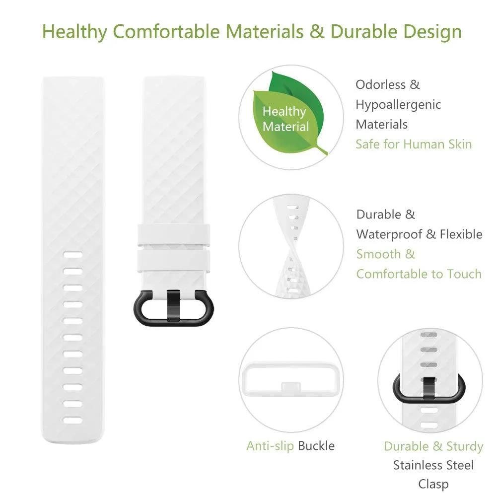 DL3 Mobilak Waterproof Bands for Fitbit Charge 4 / Fitbit Charge 3 / Charge3 SE, Replacement Wristbands for Women Men - White